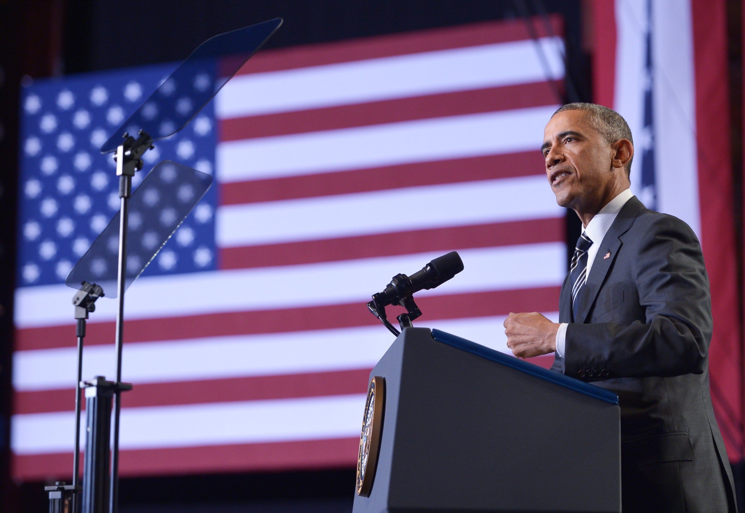 US President Barack Obama speaks on ferguson and immigration reform at the Copernicus Community Center on Nov. 25, 2014 in Chicago.