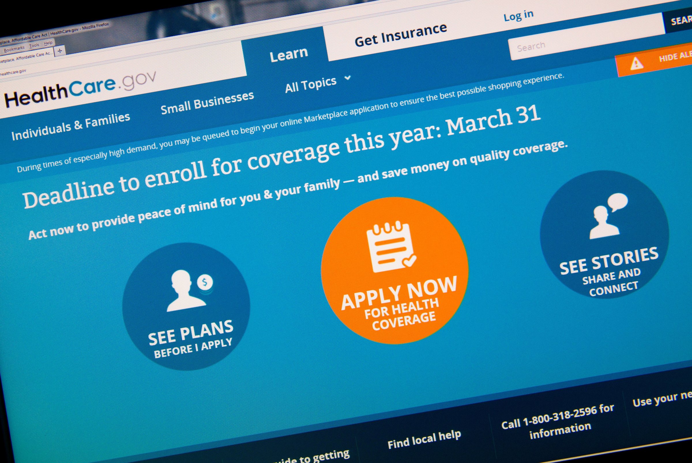 The home page for the HealthCare.gov on March 31, 2014 in Washington, D.C.