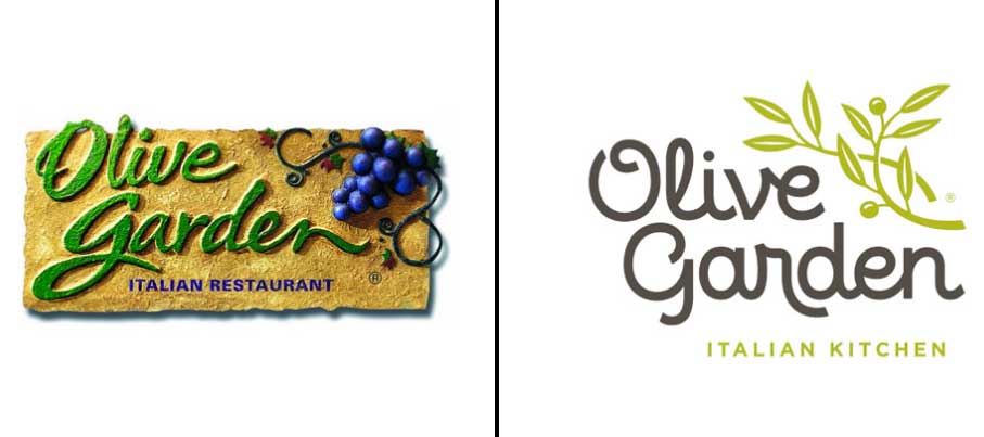 Left: Previous Olive Garden logo; Right: Updated logo as of March, 2014.