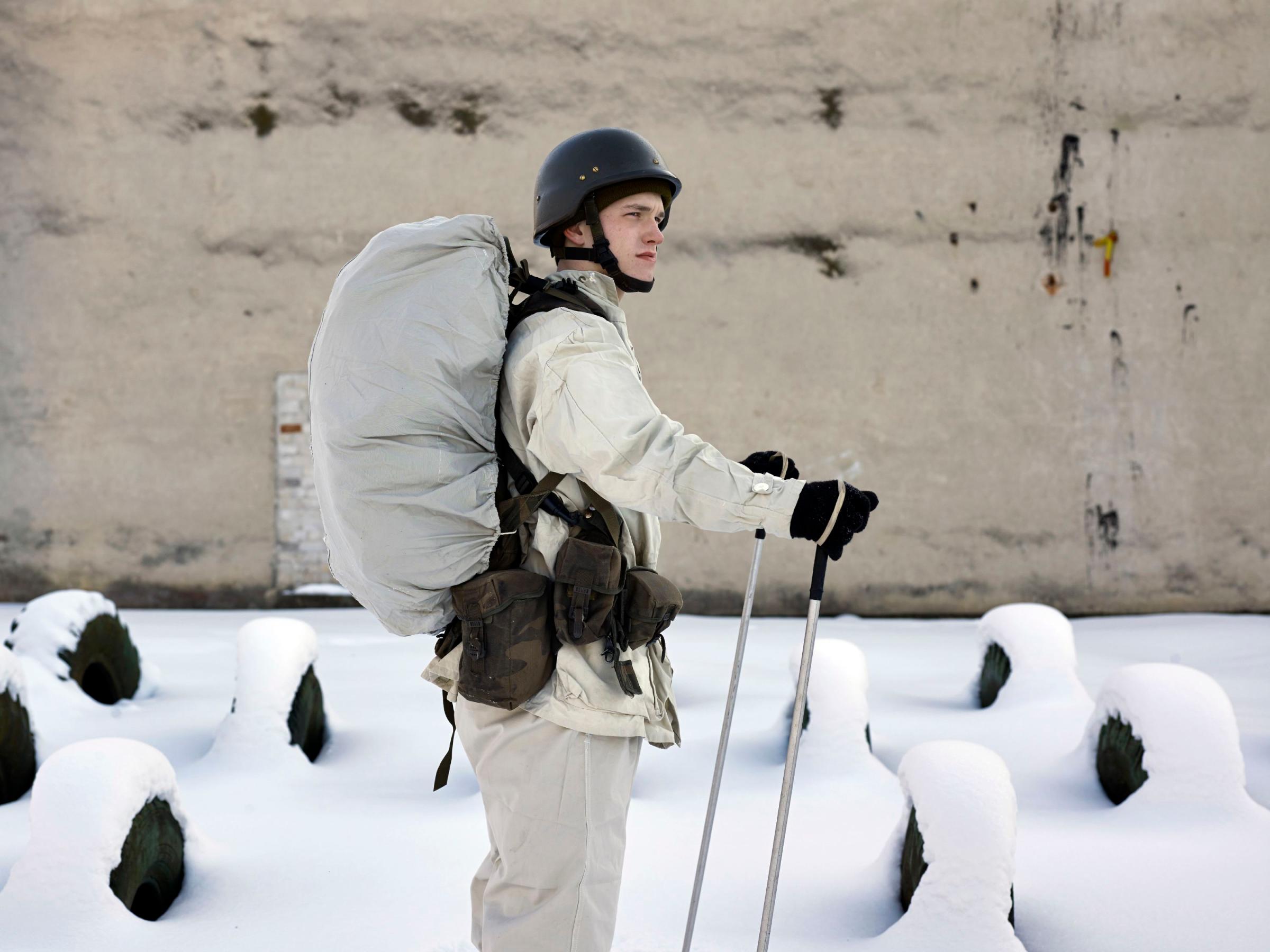 A cadet during training at The General Jonas Zemaitis Military Academy of Lithuania, Vilnius, Lithuania, Feb. 9, 2012.