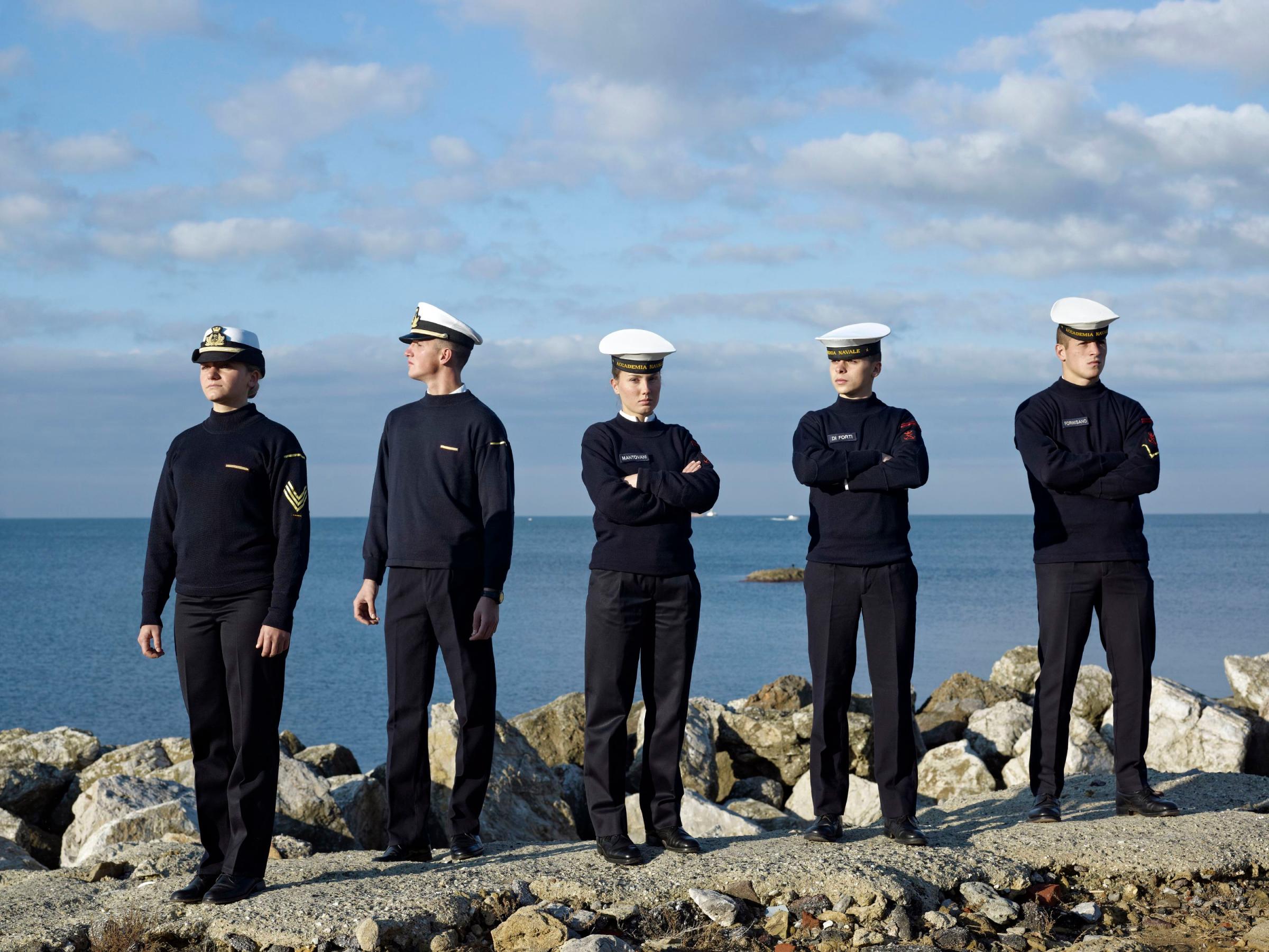 Cadets in the seafront, Italian Naval Academy, Livorno, Italy, Nov. 21, 2012.