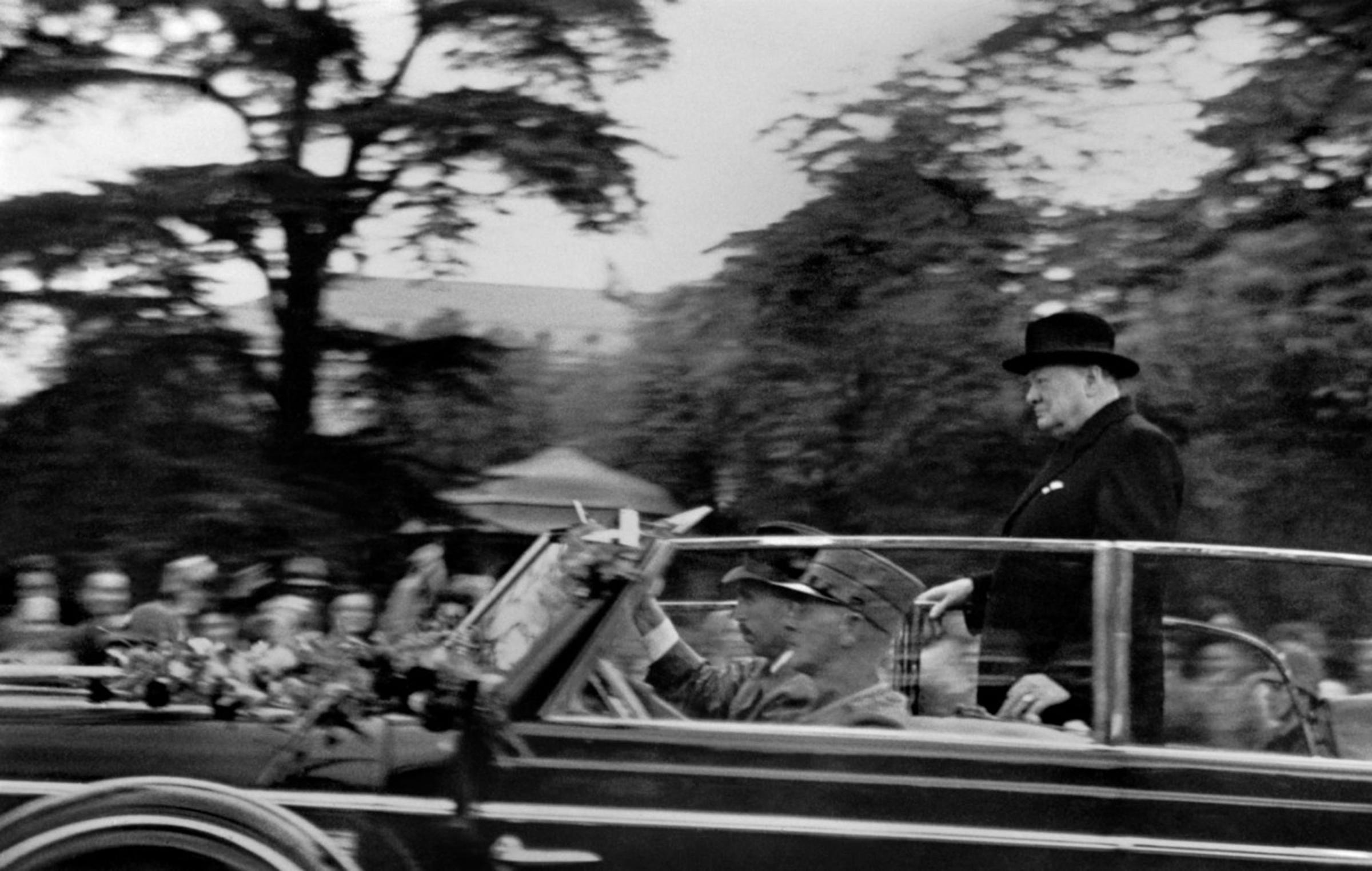 SWITZERLAND. Zurich. 20 November 1946. British Prime Minister, Winston CHURCHILL on his visit to University where he delivered his historic speech "Europe arise !" (in French: "Europe lËve-toi !").First picture taken by RenÈ Burri, at age 13.