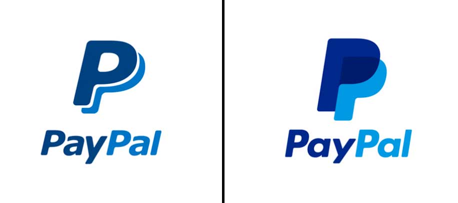 Left: Previous PayPal logo; Right: Updated logo as of May, 2014.