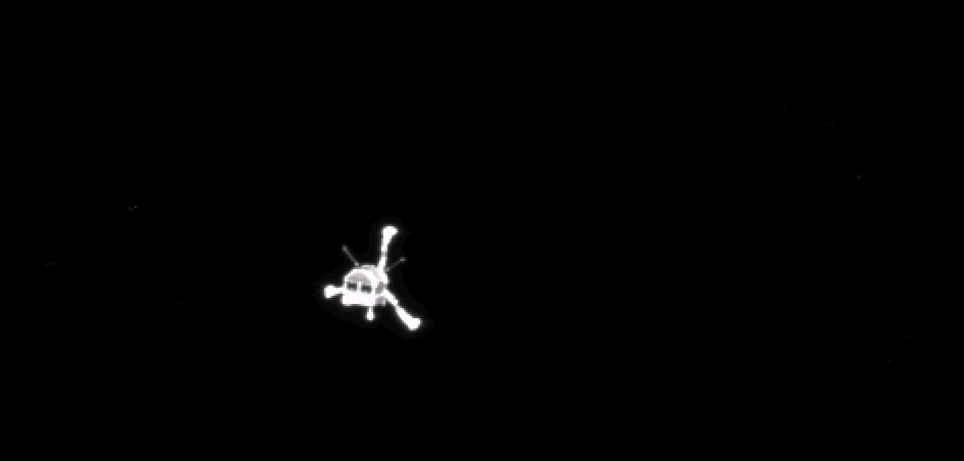 The Philae lander shortly after separation from Rosetta, on Nov. 12, 2014. (ESA/Rosetta/Philae/CIVA/EPA)