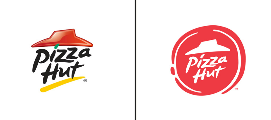 Left: Previous Pizza Hut logo; Right: Updated logo as of Nov. 2014.