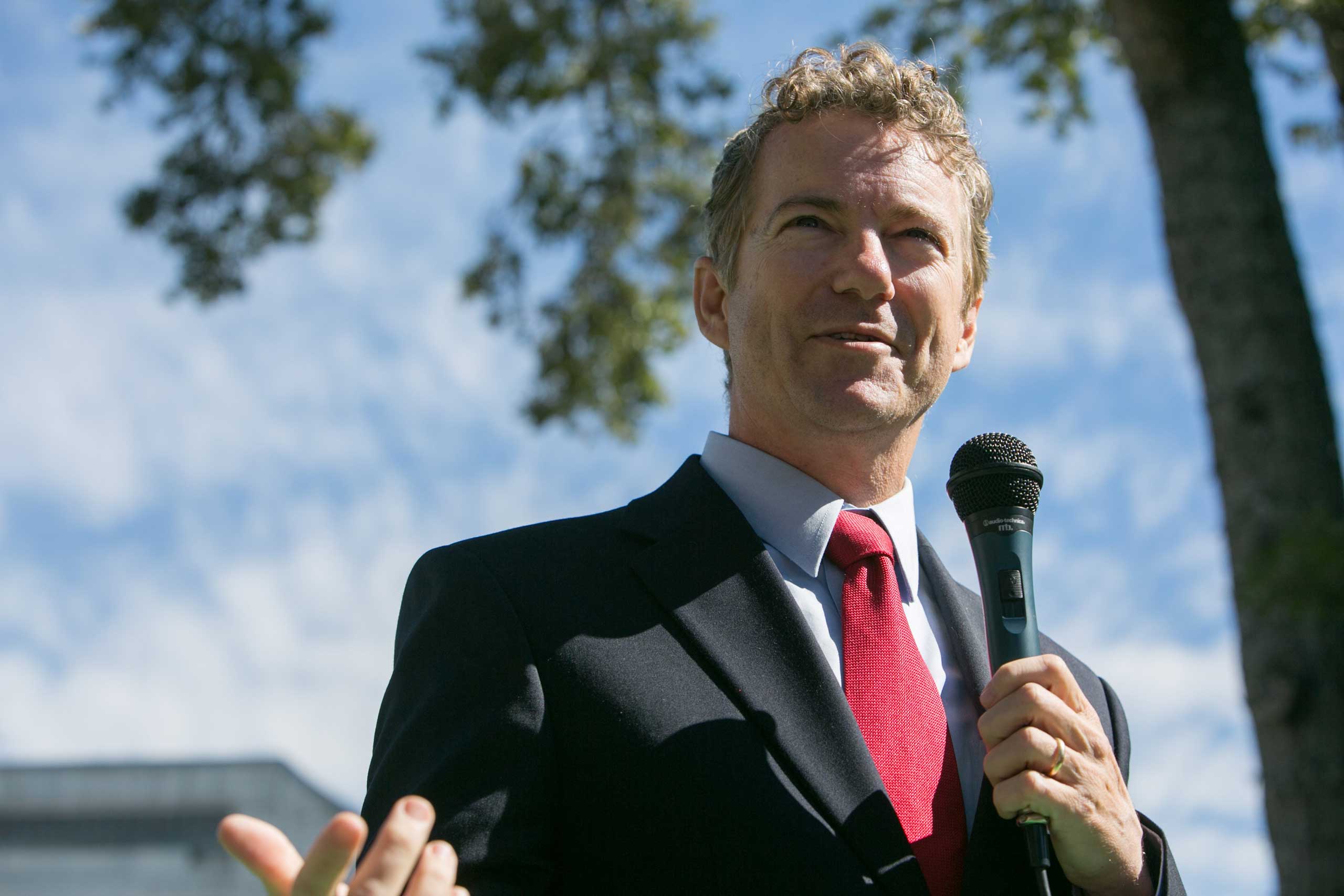 Sen. Rand Paul (R-KY) speaks to an audience of supporters of Georgia Senate candidate David Perdue during a campaign stop in McDonough, Ga. on Oct. 24, 2014. (Jessica McGowan—Getty Images)
