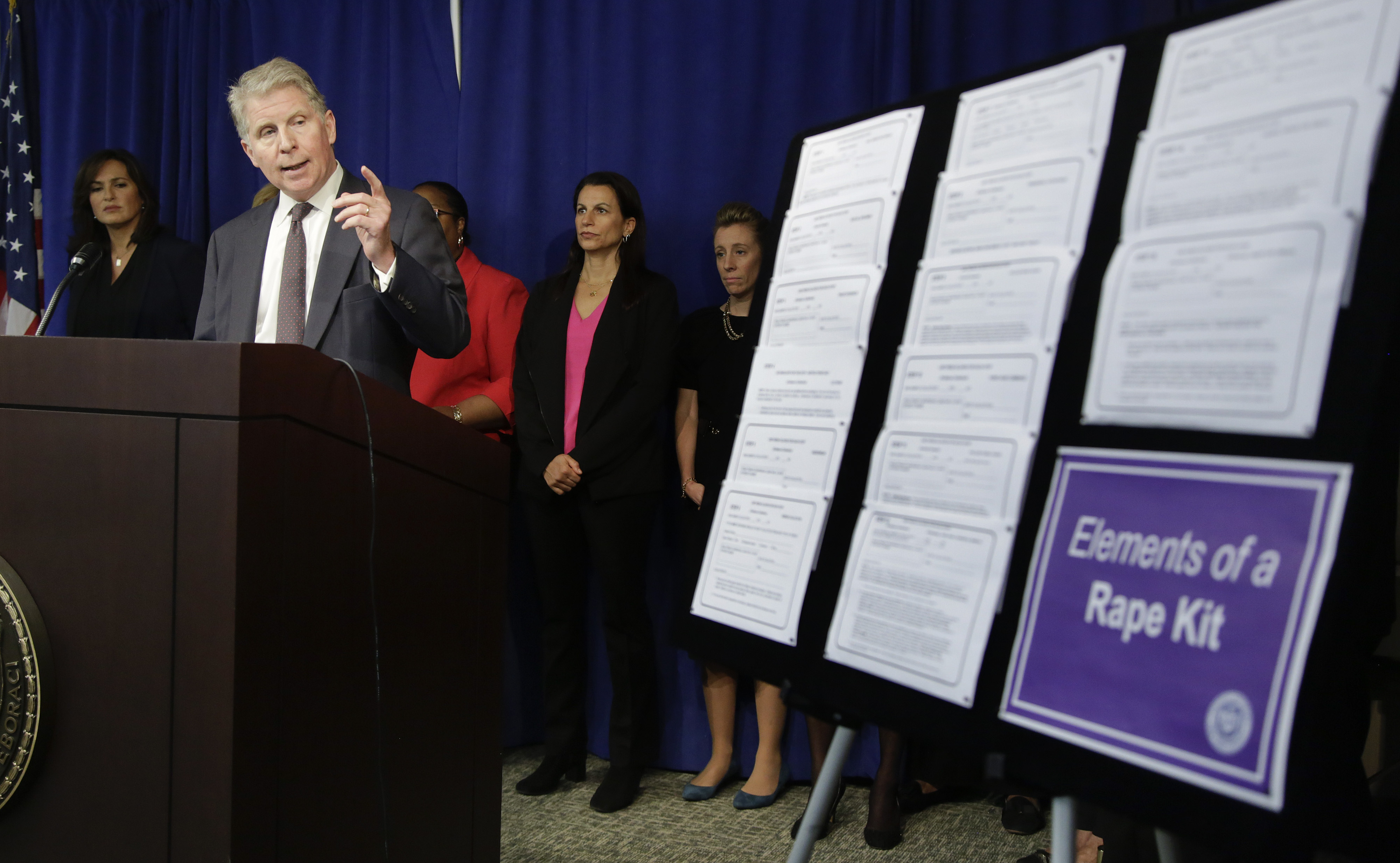 Manhattan district attorney Cyrus Vance Jr. talks about the $35 million he is pledging in funding to eliminate the backlog of untested rape kits in New York City, the state and across the country during a news conference,Nov. 12, 2014, in New York. (Julie Jacobson—AP)
