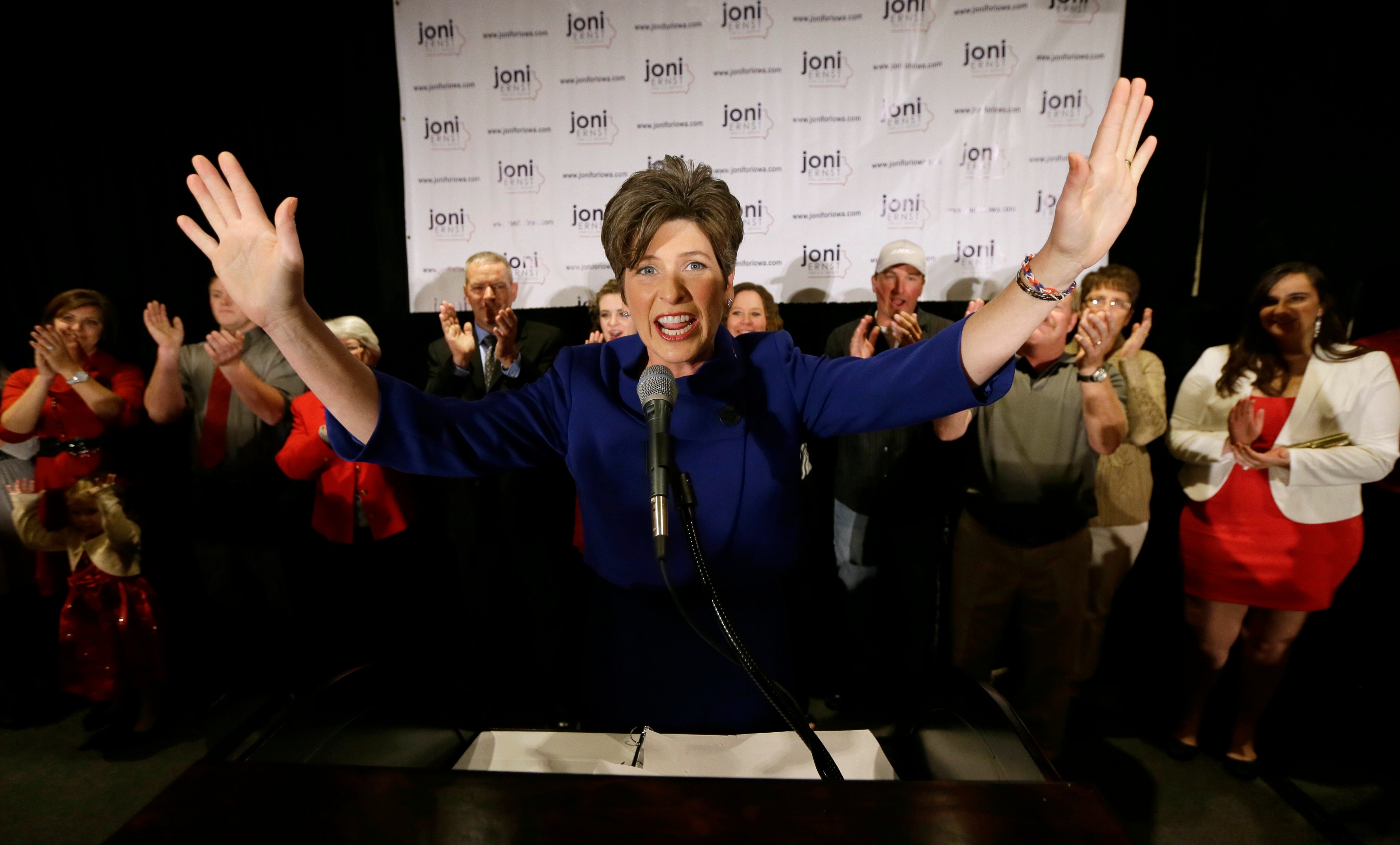 U.S. Sen.-elect Joni Ernst speaks to supporters during an election night rally on Nov. 4, 2014, in West Des Moines, Iowa. Ernst defeated U.S. Rep. Bruce Braley, D-Iowa, in the race to replace retiring U.S. Sen. Tom Harkin.