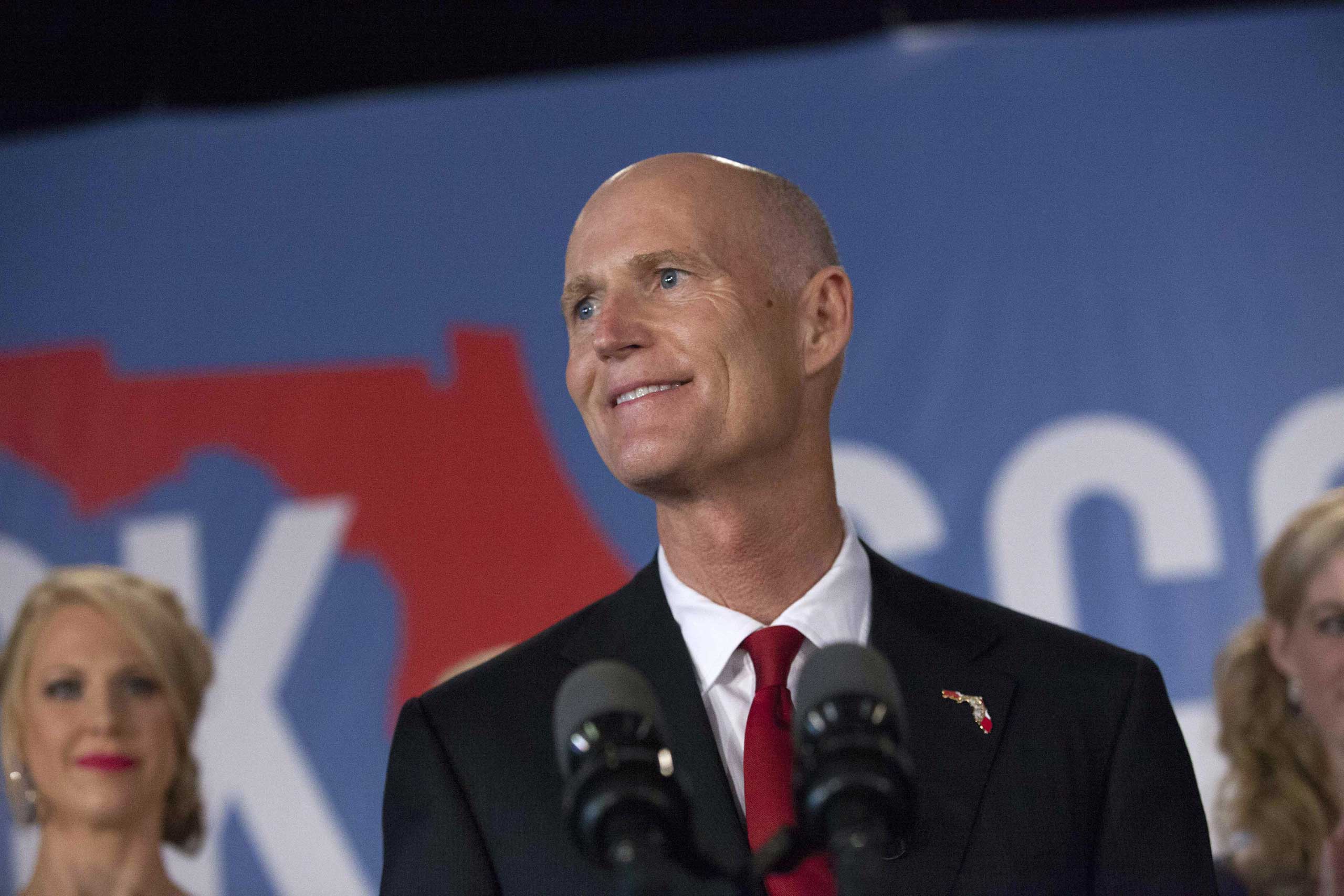Florida Rep. Gov. Rick Scott gives his victory speech Nov. 4, 2014 in Bonita Springs, Florida. (Erik Kellar—Getty Images)
