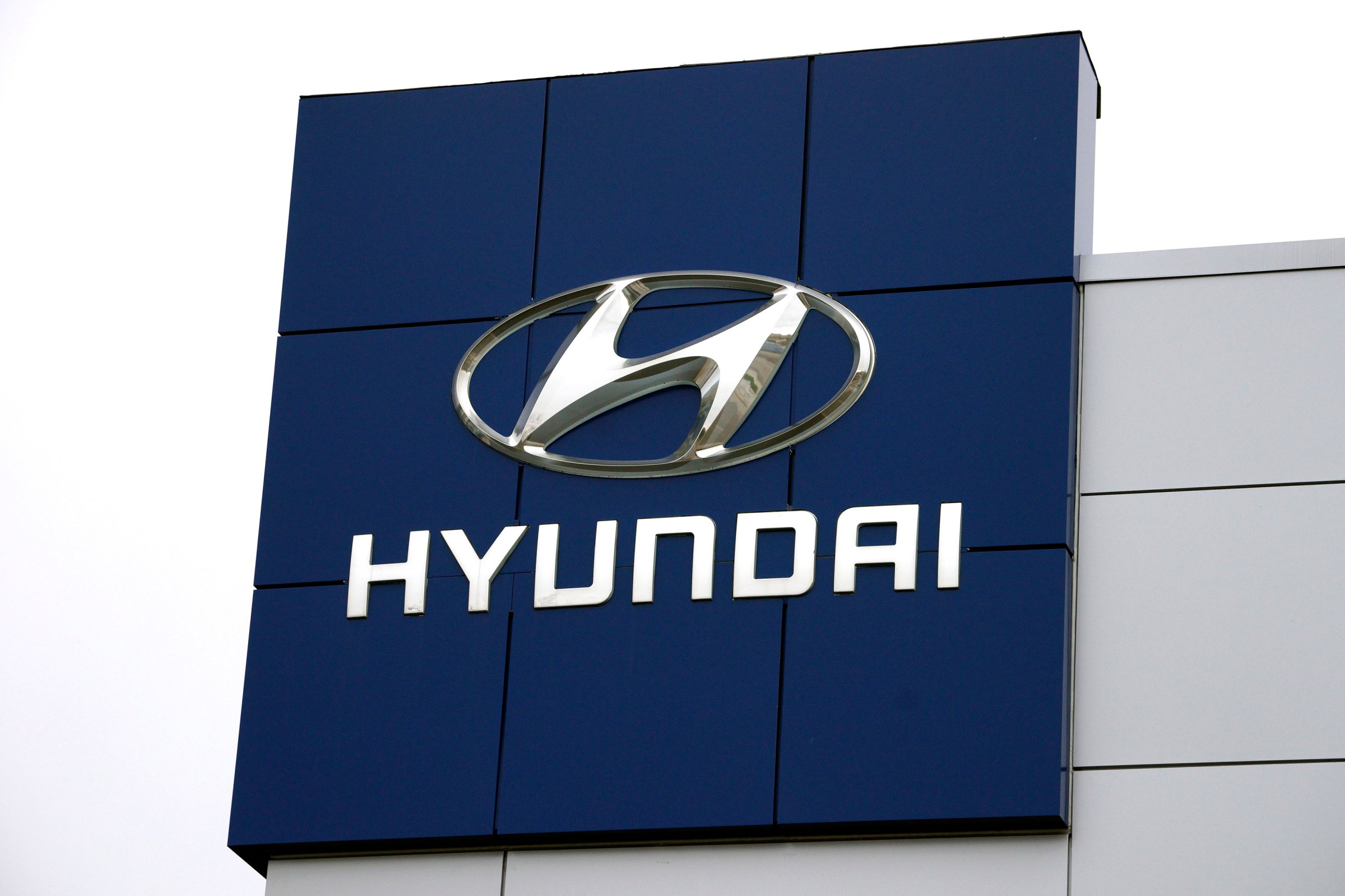 The Hyundai logo is seen outside a Hyundai car dealer in Golden