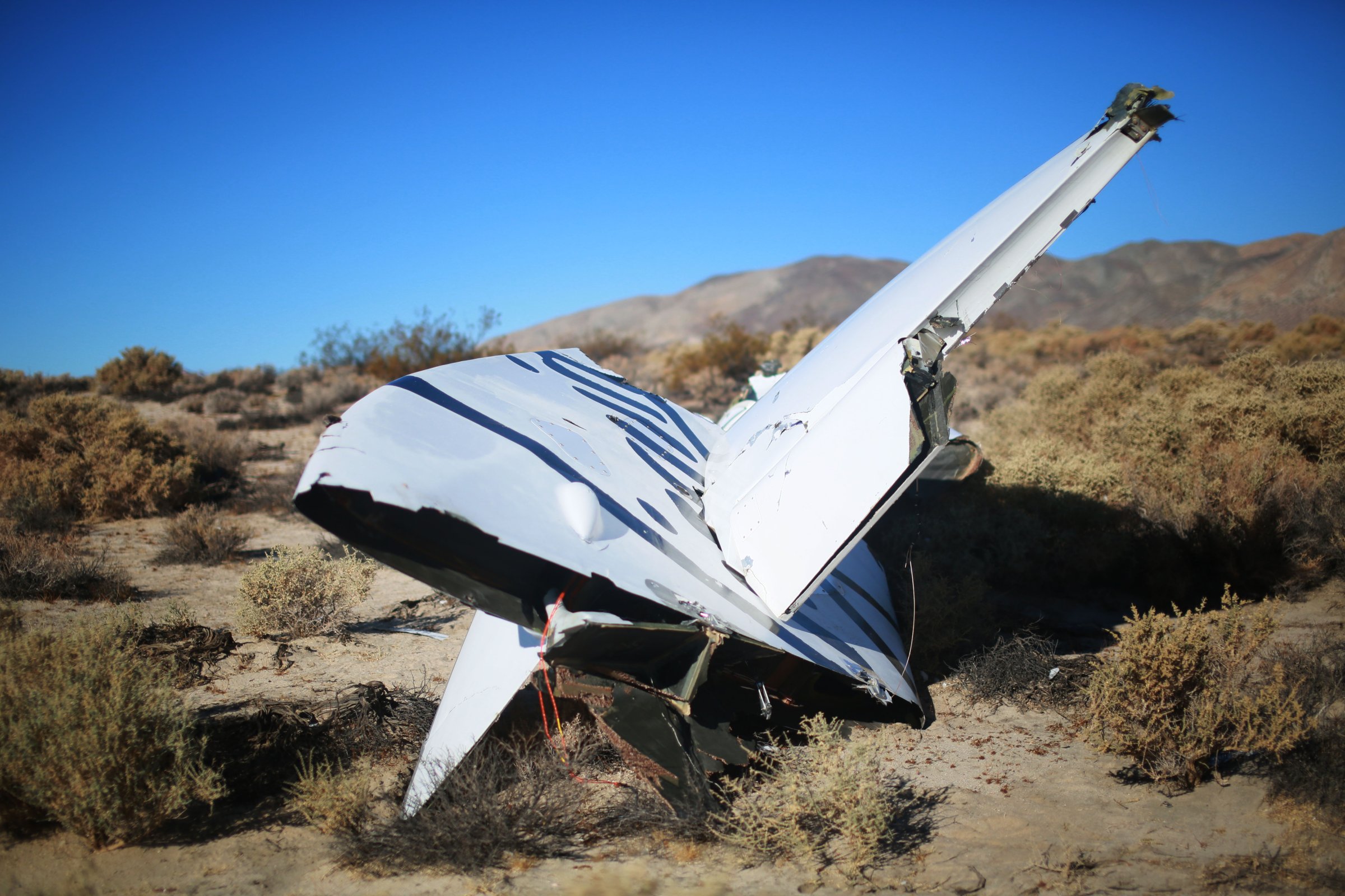 Broken dream: Debris from Virgin Galactic SpaceShipTwo sits in a desert field on Nov. 2, 2014 north of Mojave, Calif.