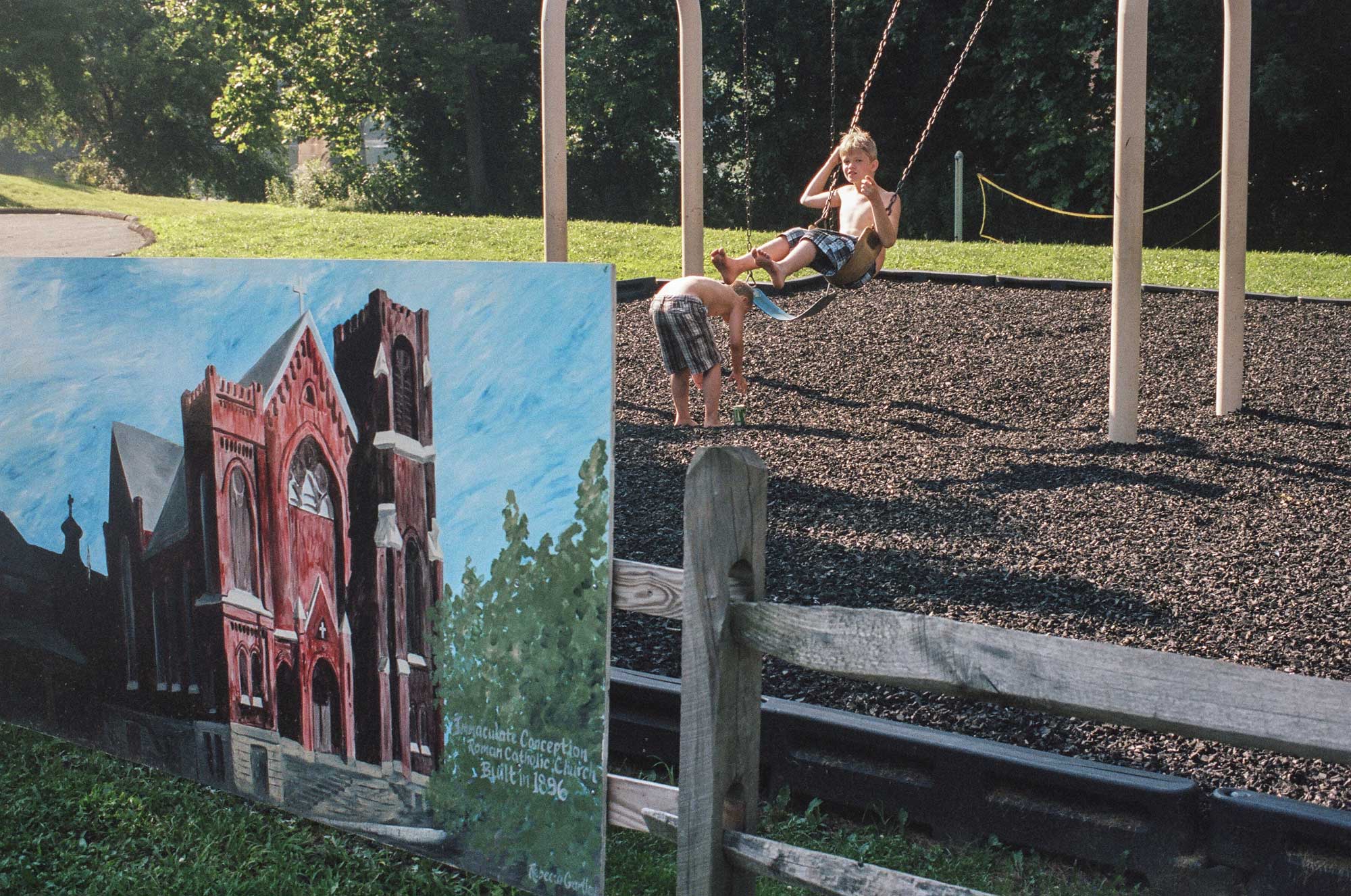 Children play in a playground in Harrisburg, PA