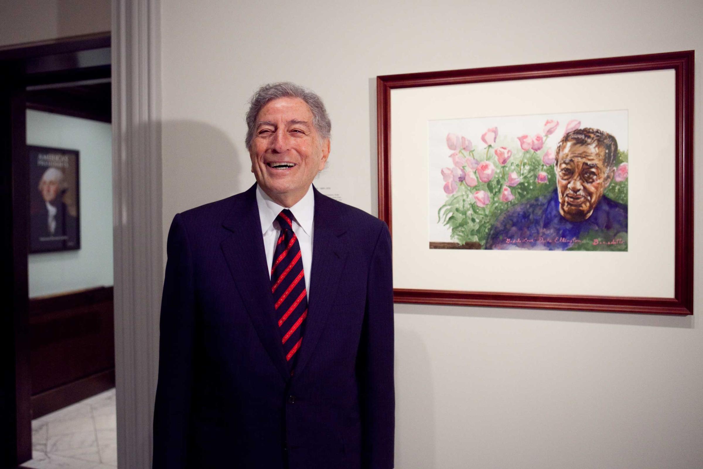 Tony Bennett Presents A Painting To The National Portrait Gallery