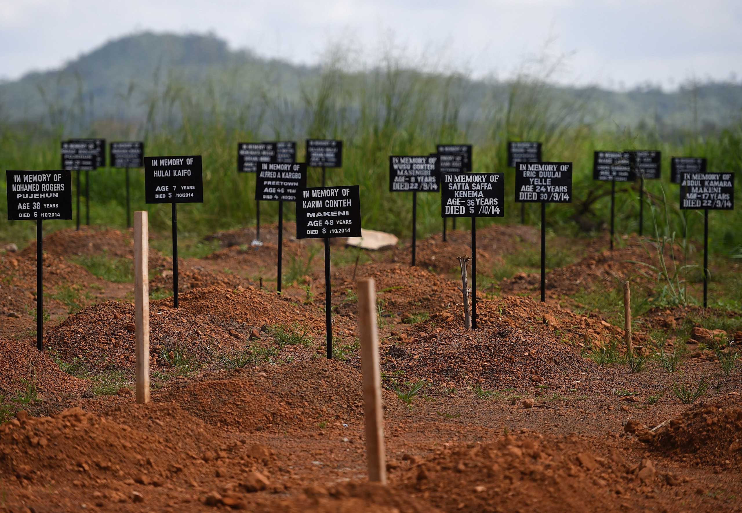 A cemetery at the Kenama Ebola treatment center in Sierra Leone run by the Red Cross Society on Nov. 15, 2014 (Francisco Leong—AFP/Getty Images)