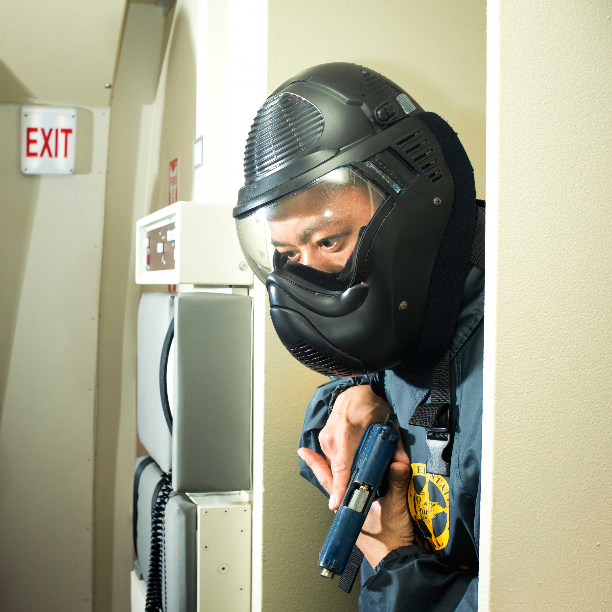 US Marshal in a training facility in Los Angeles International Airport.