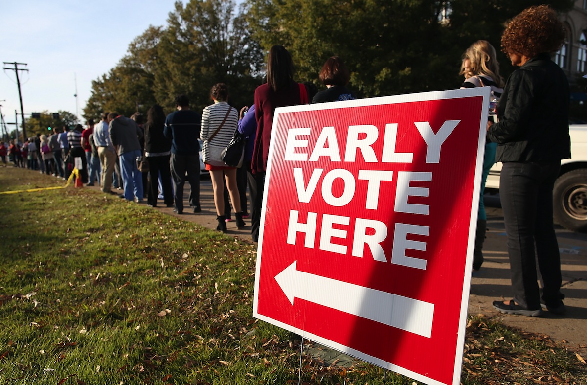 People line up for early voting outside of the Pulaski County Regional Building on Nov. 3, 2014, in Little Rock, Ark. (Justin Sullivan / Getty Images)