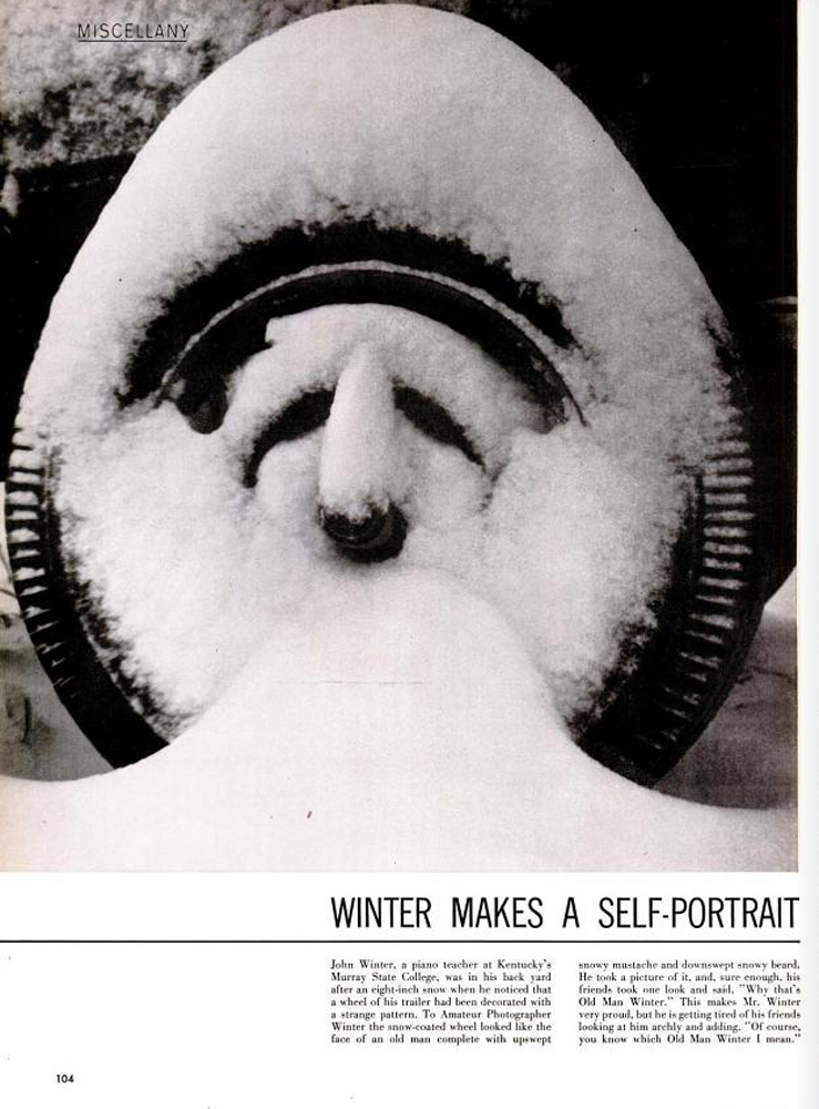 A snow-covered trailer wheel in Kentucky, 1953.