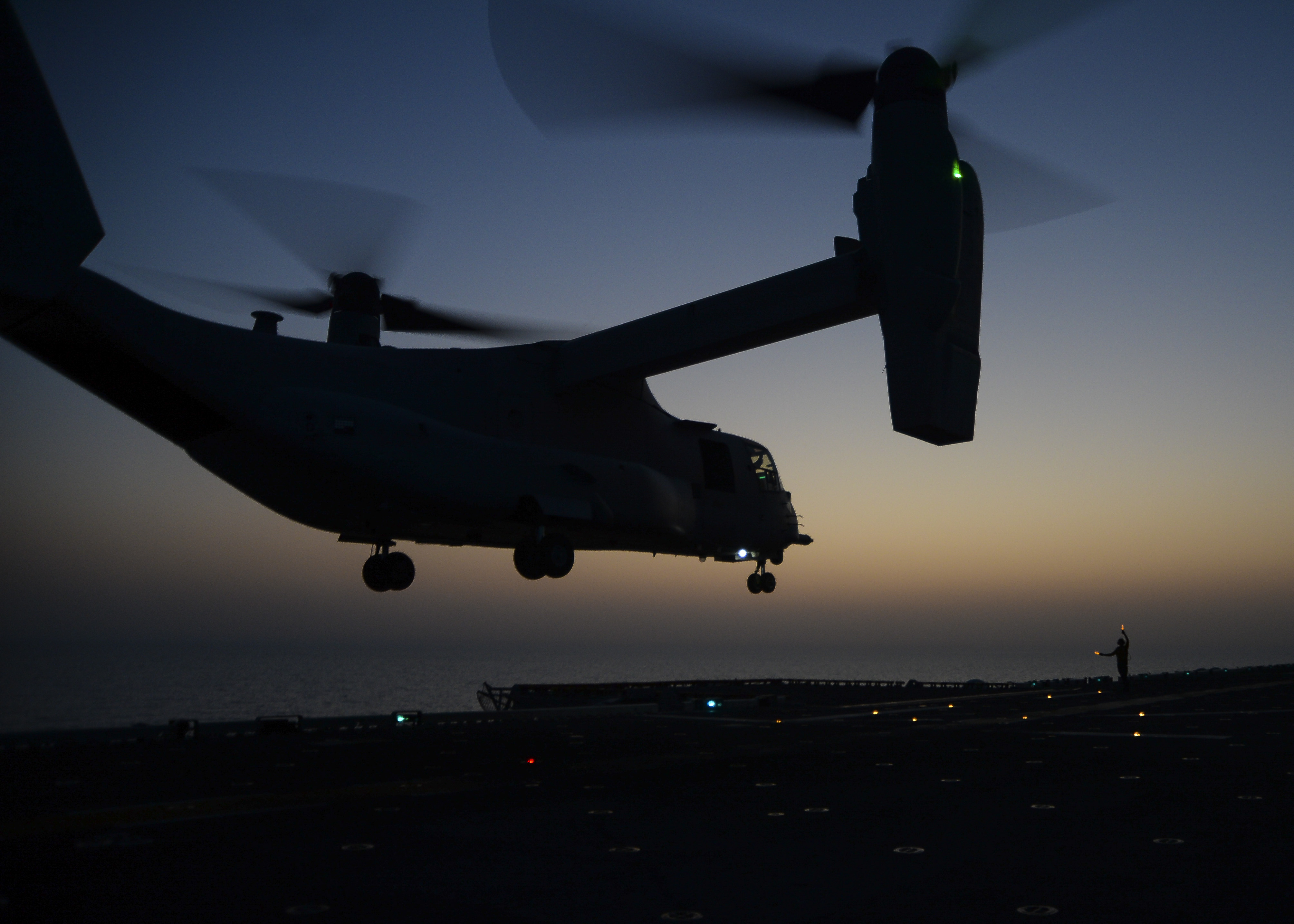 A V-22 lifts off from the USS Makin Island near Yemen in October 2014, just as SEALs did early Saturday in their effort to rescue U.S. hostage Luke Somers. (Lawrence Davis—U.S. Navy)