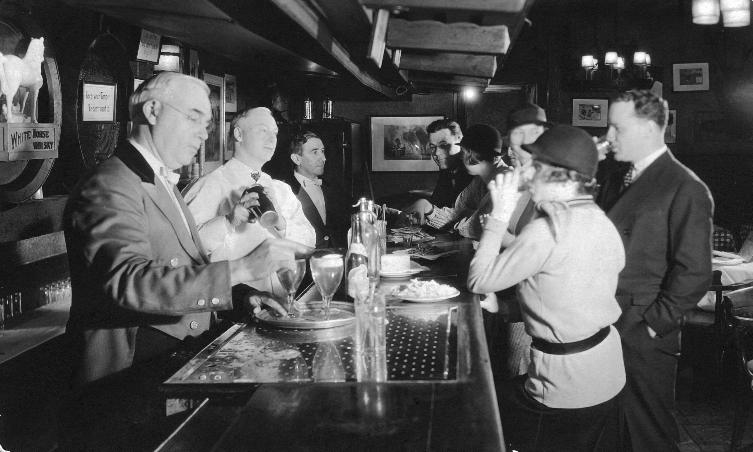 Scene inside a New York City speakeasy during Prohibition, 1933.