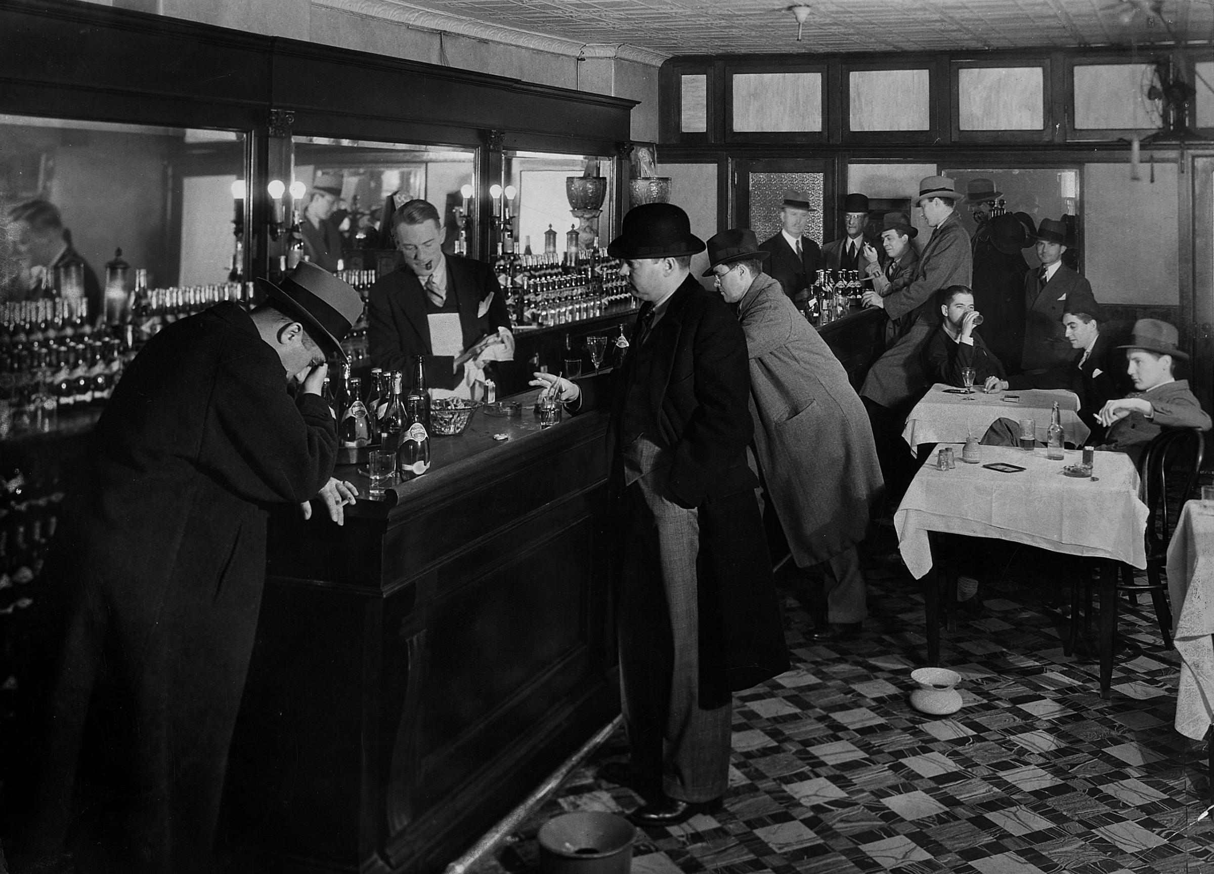 Scene inside a New York City speakeasy during Prohibition, 1933.