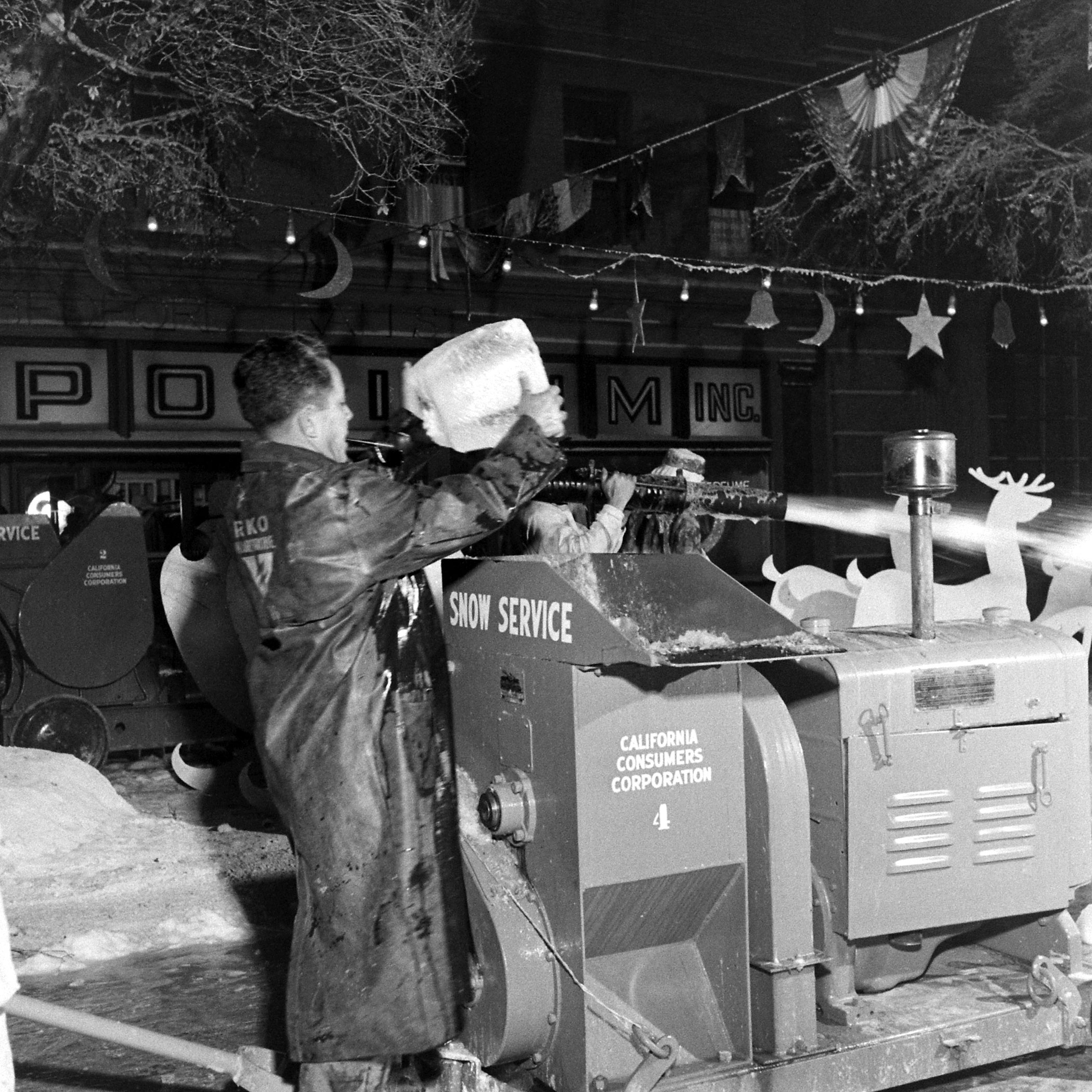 Making artificial snow on the set of 'It's a Wonderful Life.'
