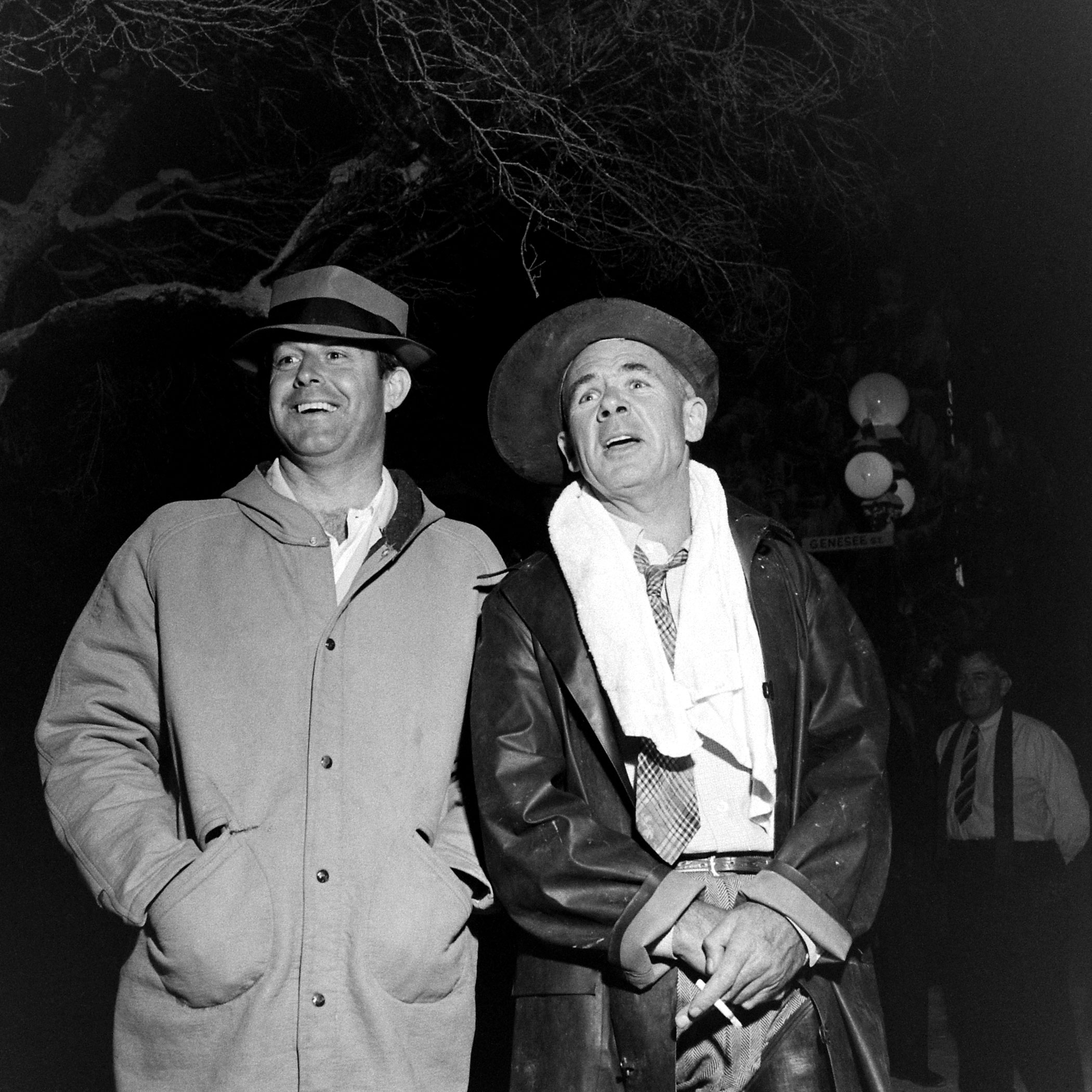 Director Frank Capra (right, with unidentified man) on the set of 'It's a Wonderful Life.'