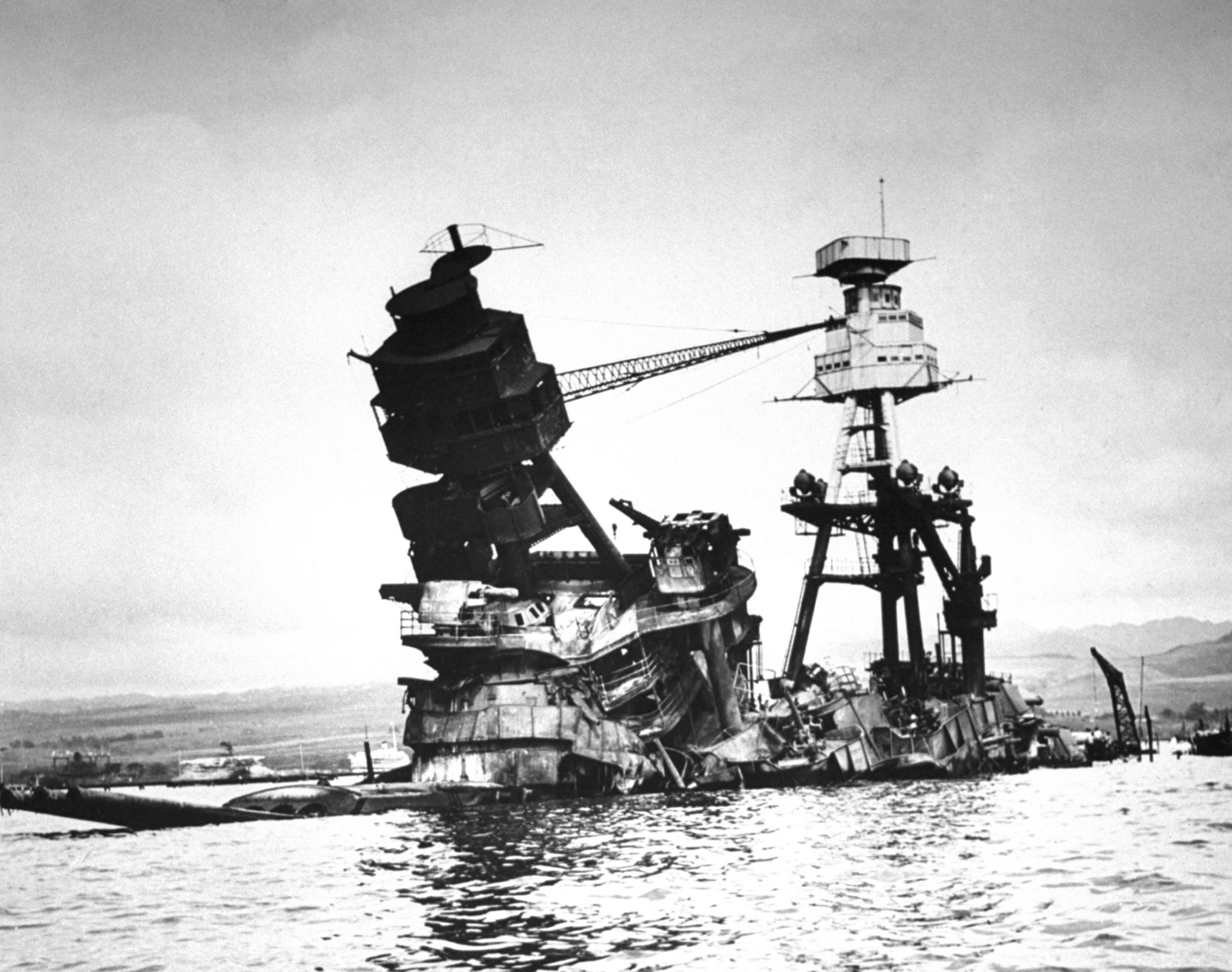 The exposed wreckage of the battleship USS Arizona.