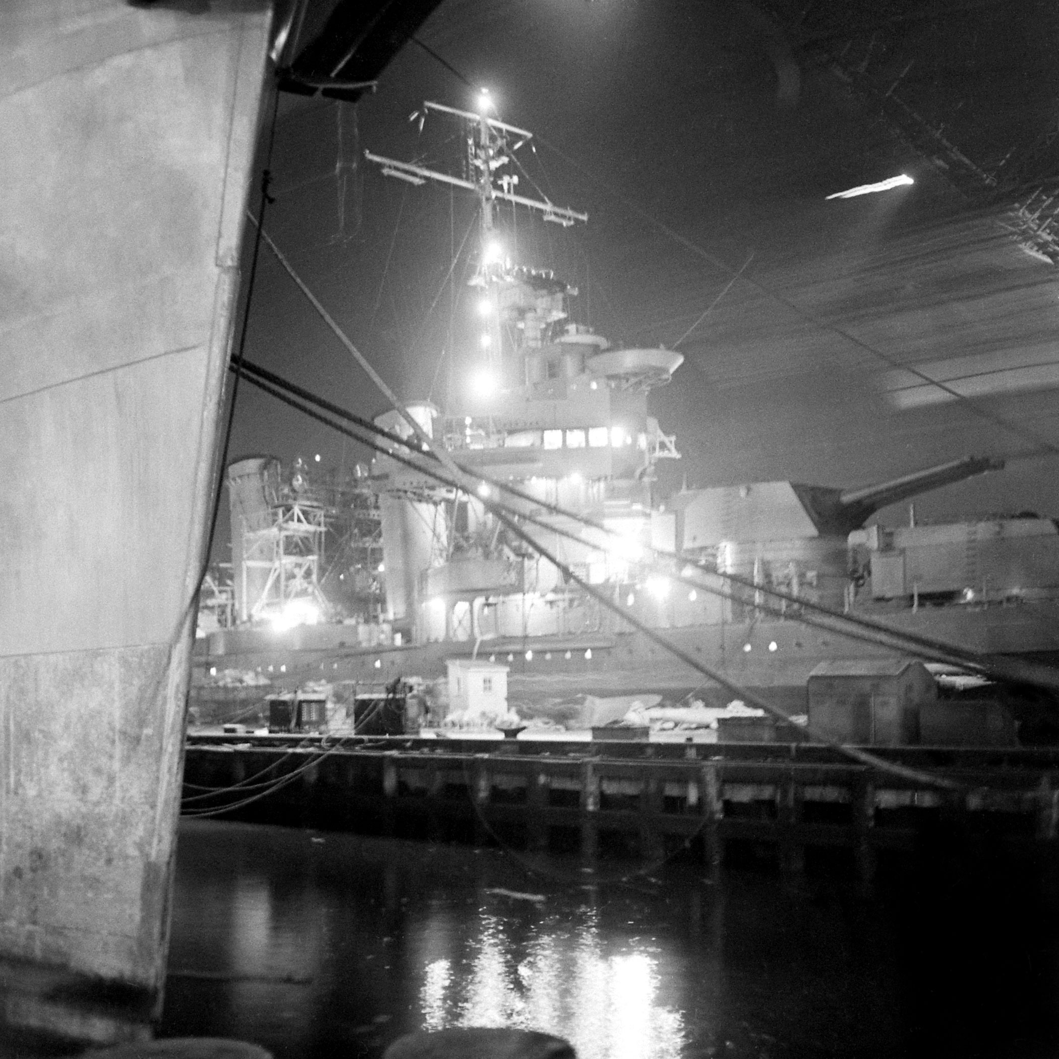 The Brooklyn Navy Yard by night, 1941.