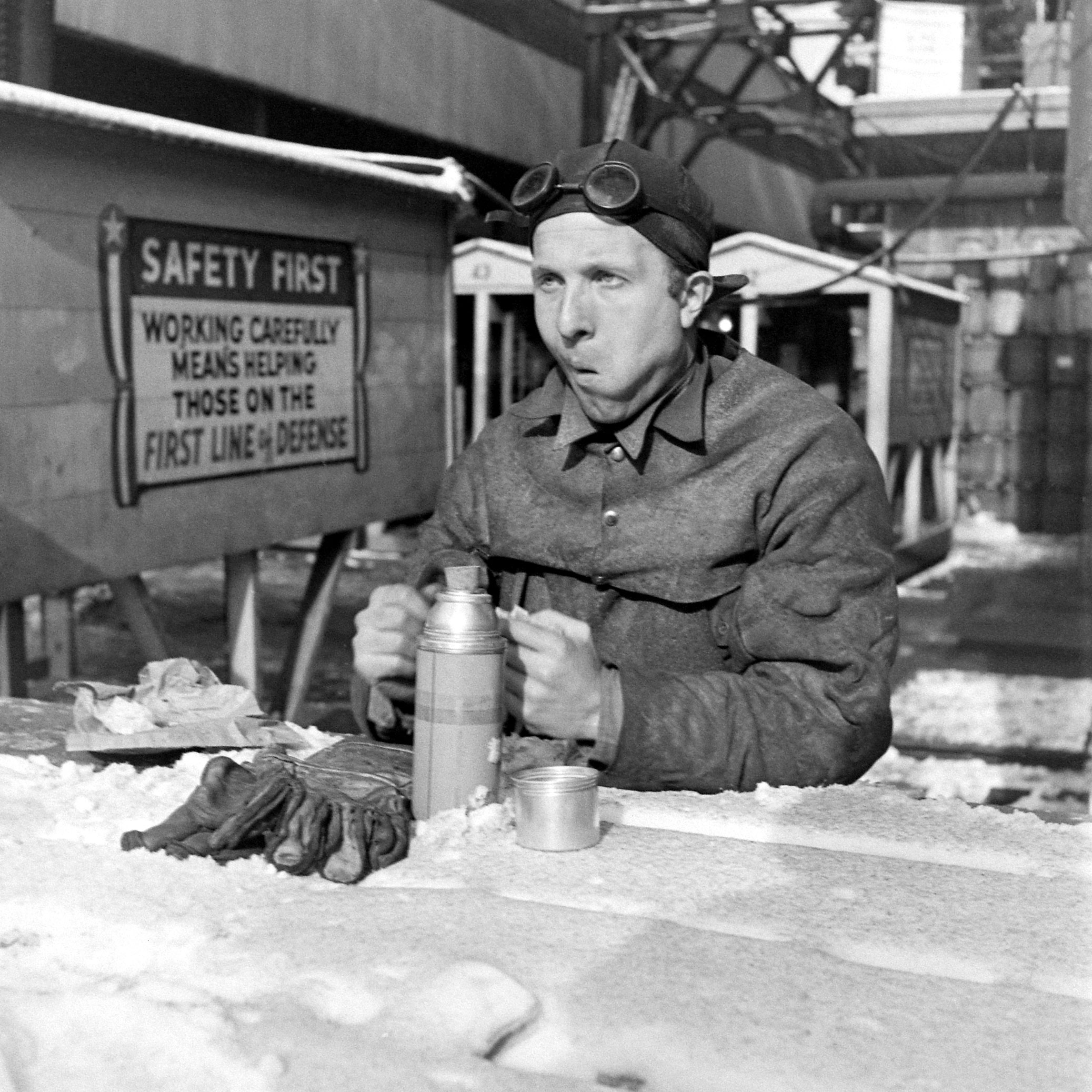 A worker on break at the Brooklyn Navy Yard.