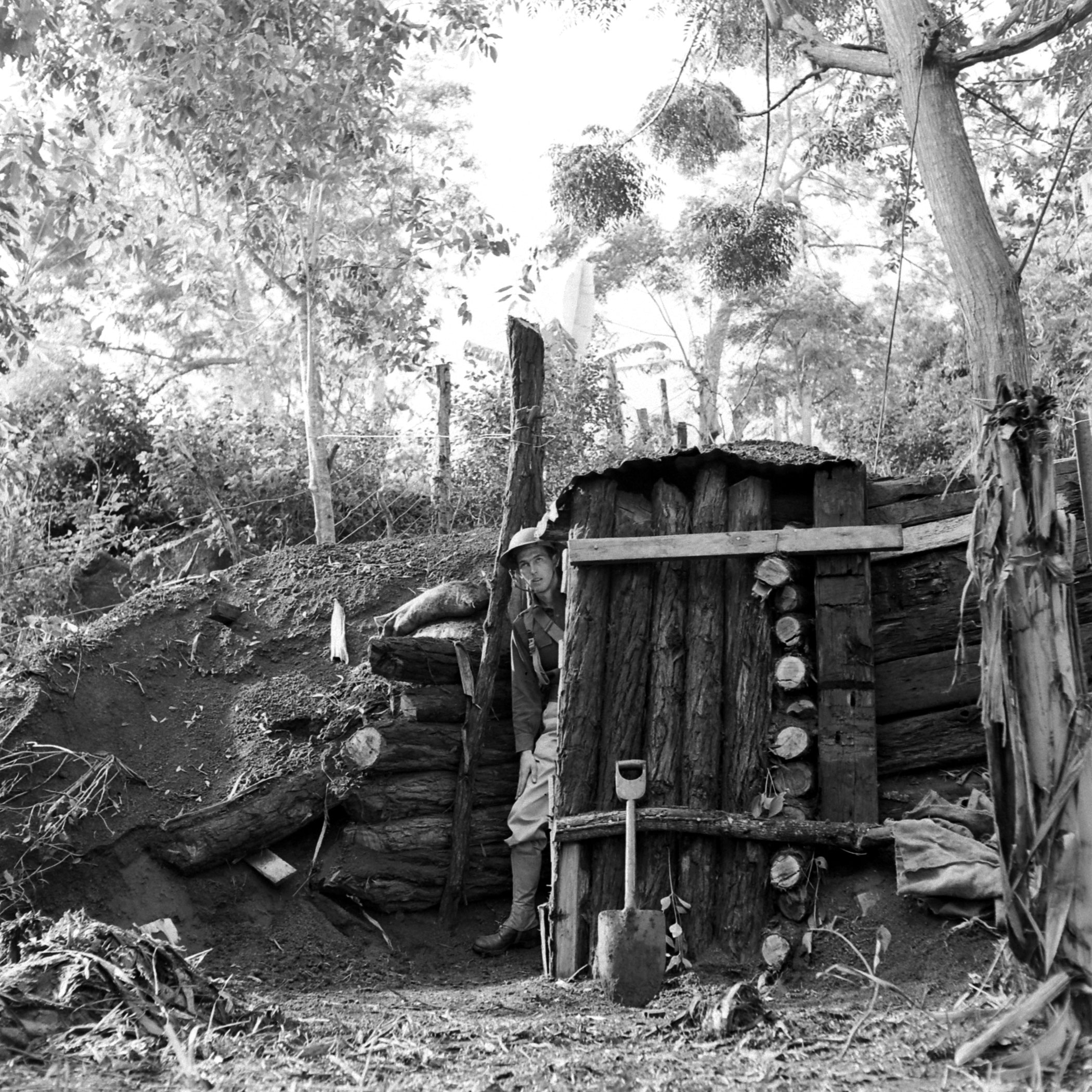 A hastily constructed defense bunker, early 1942.