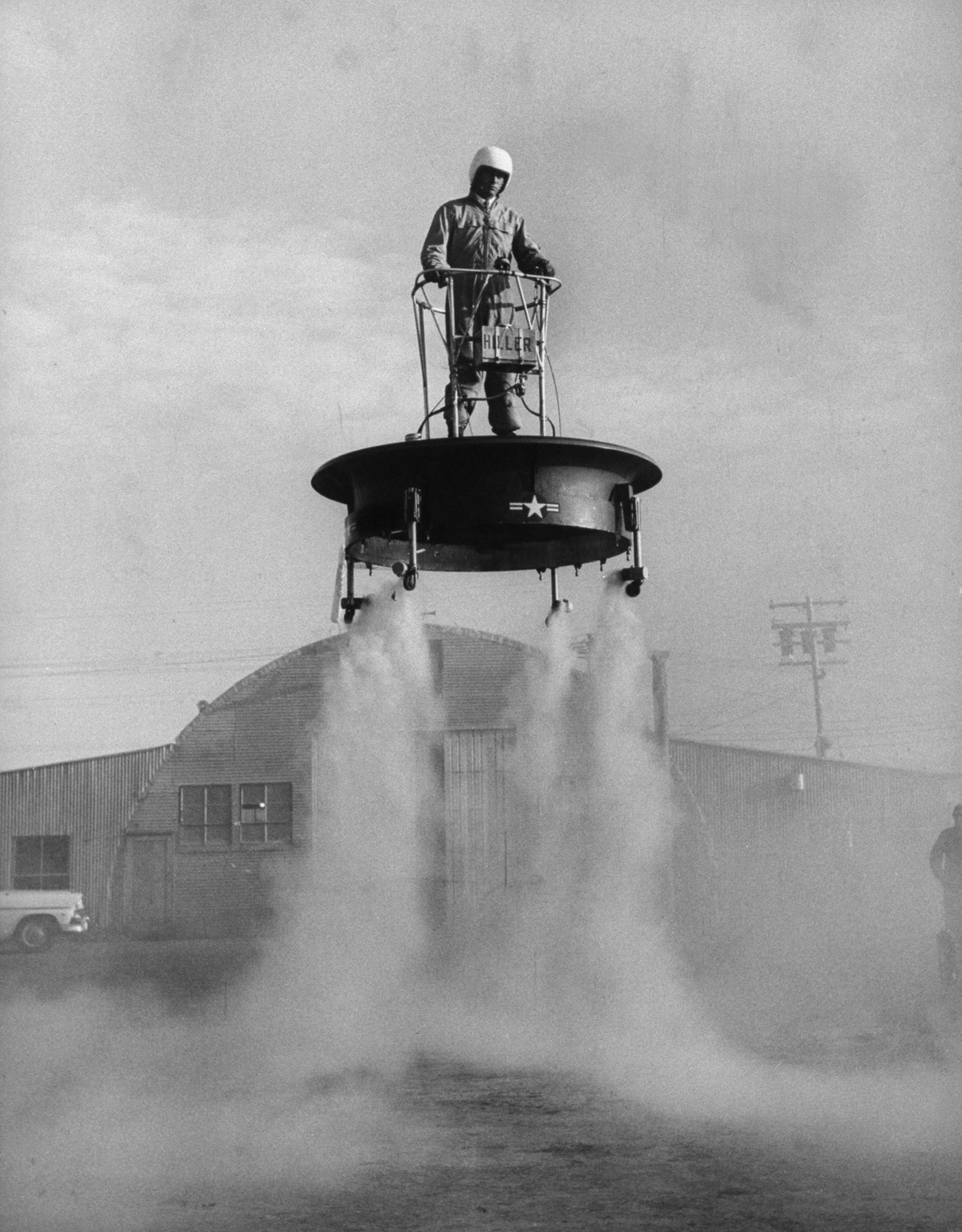 Flying platform being tested at an Air Force base, 1956.