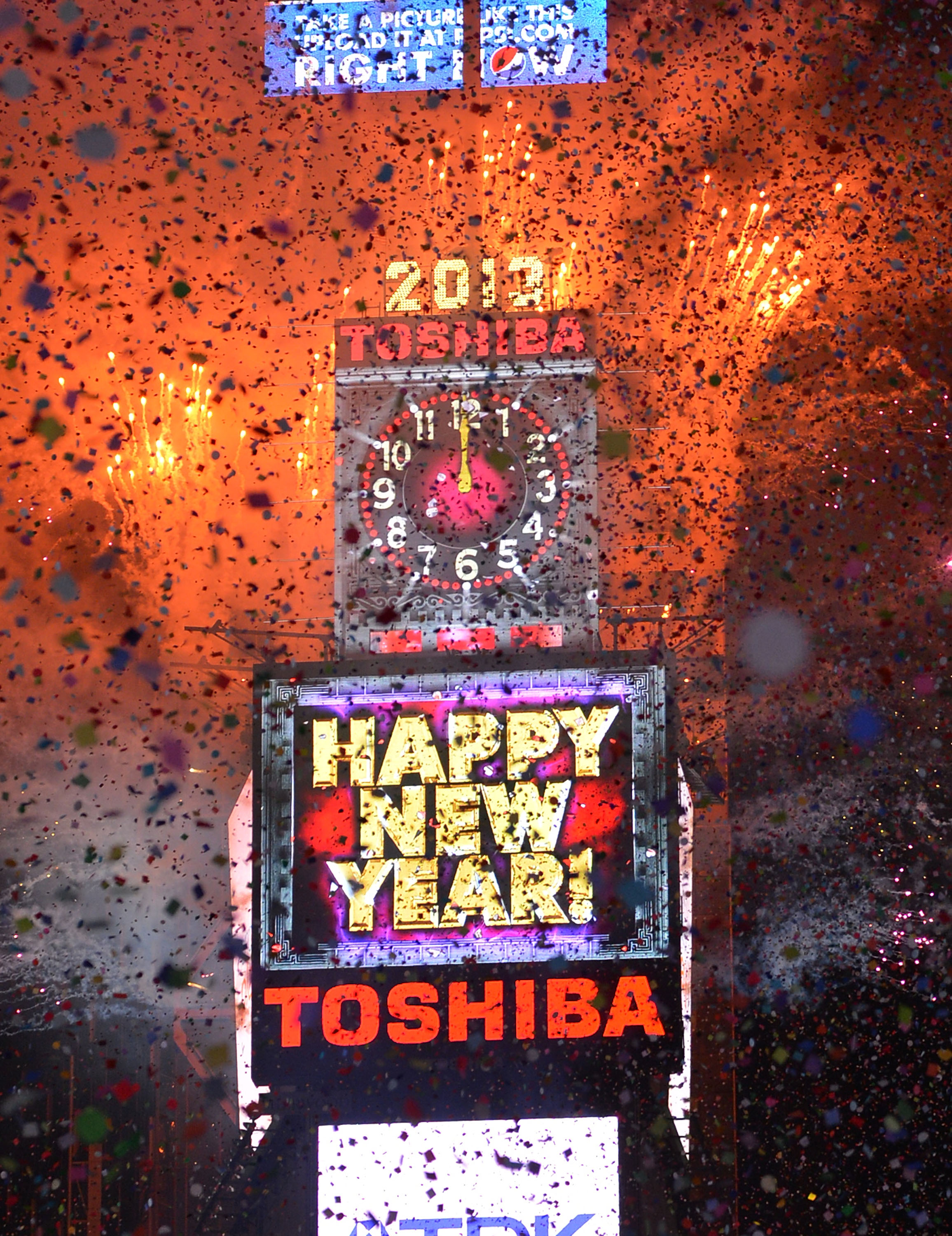 A view of atmosphere during New Year's Eve 2013 In Times Square at Times Square on December 31, 2012 in New York City. (Mike Coppola—Getty Images)