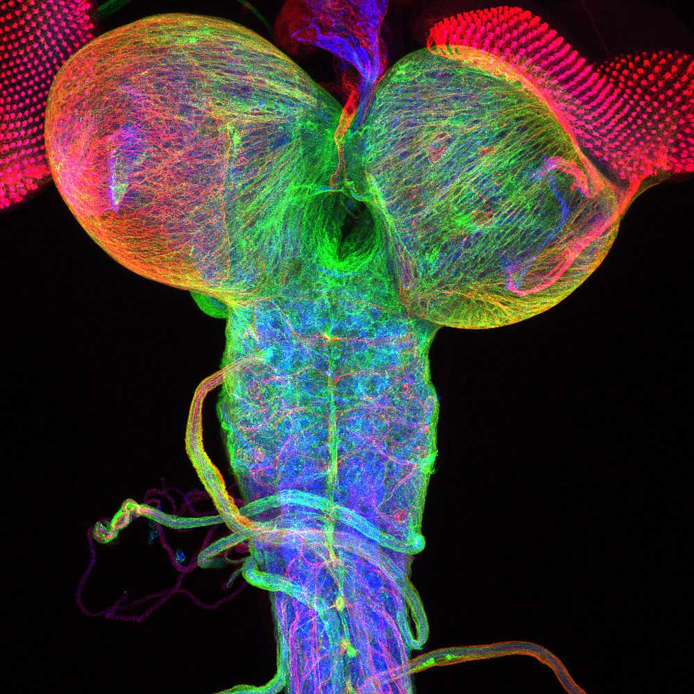 7th place: A portion of the brain of a fruit fly in the larva stage, with visual lobes included.