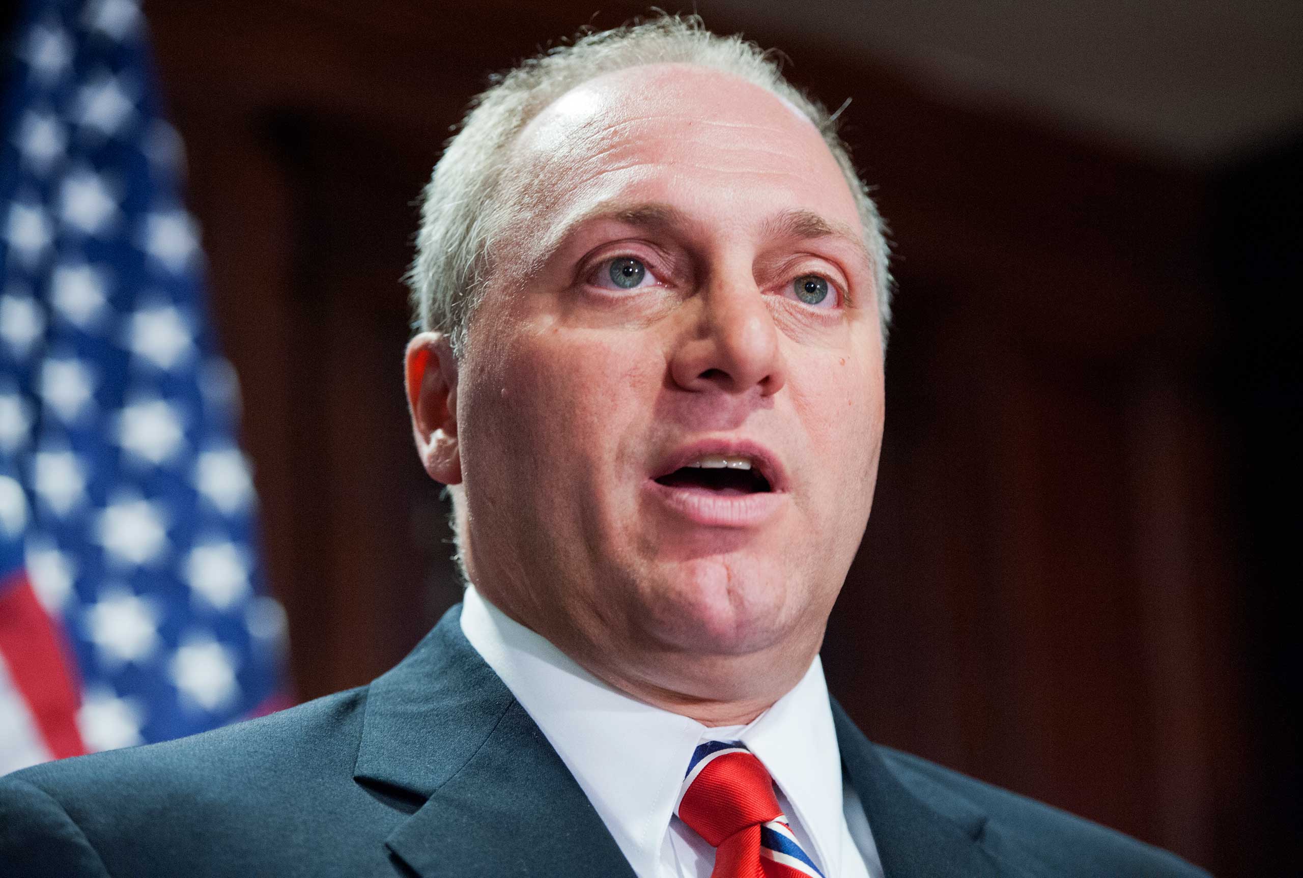 Rep. Steve Scalise, R-La., conducts a news conference in the RNC after a meeting of House republicans, July 15, 2014. (Tom Williams—CQ-Roll Call/Getty Images)