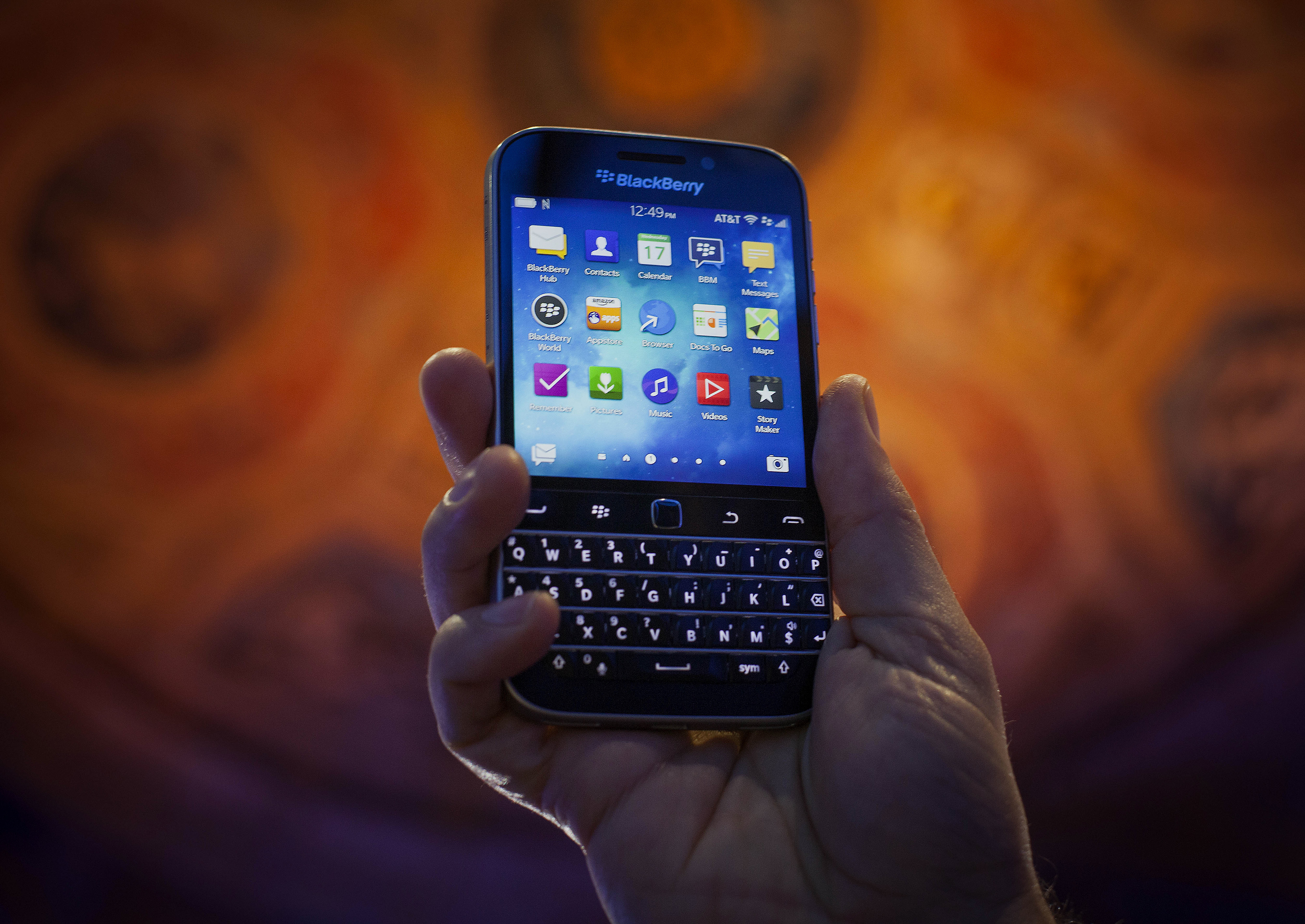 The BlackBerry Ltd. Classic smartphone is displayed for a photograph during an event in New York, U.S., on Wednesday, Dec. 17, 2014. (Bloomberg&mdash;Bloomberg via Getty Images)