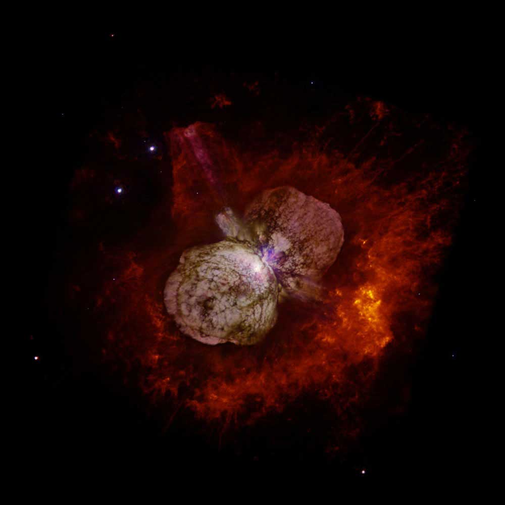 A huge, billowing pair of gas and dust clouds are captured in this stunning NASA Hubble Space Telescope image of the supermassive star Eta Carinae.