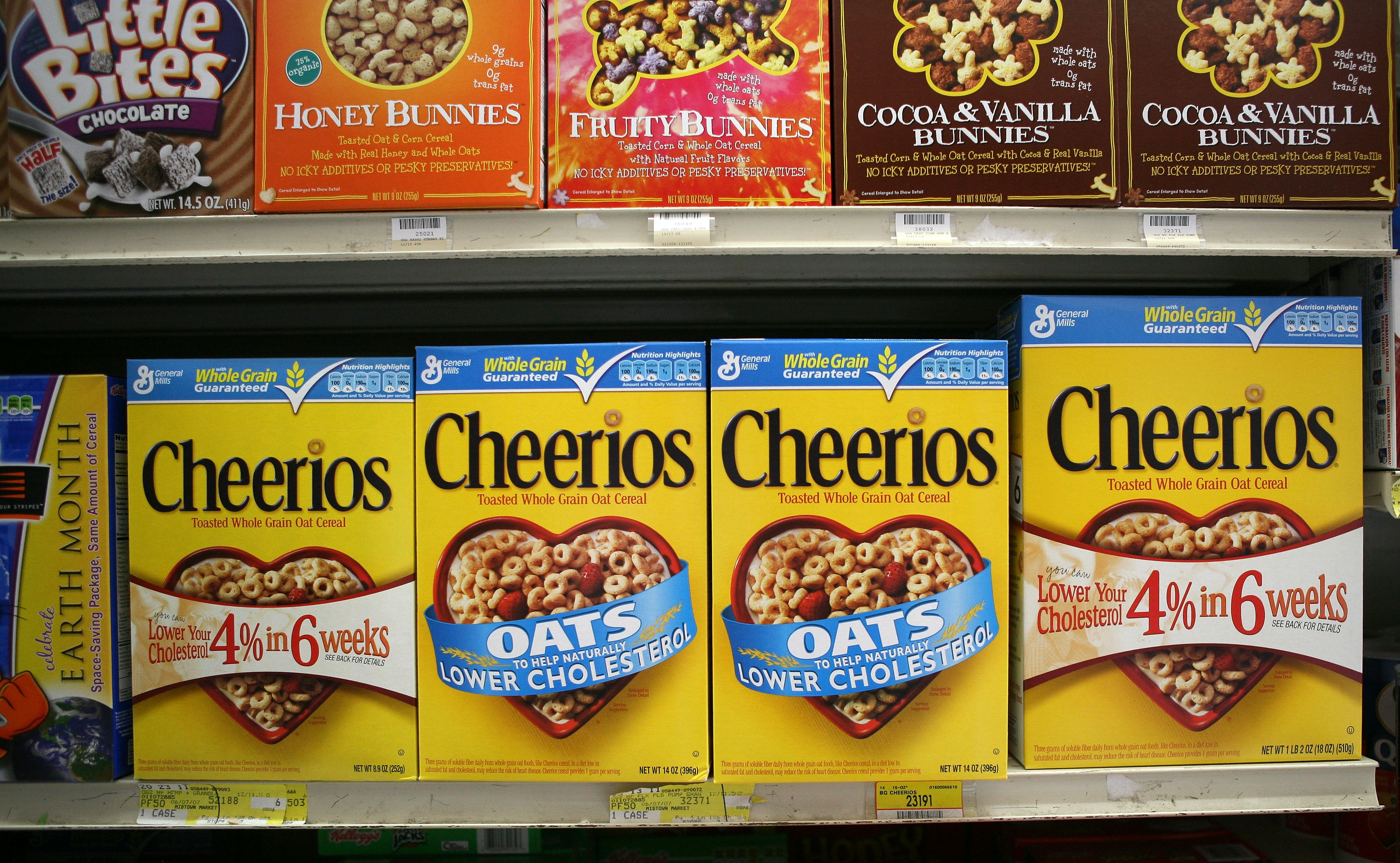 Boxes of Cheerios cereal are displayed on a shelf at the Midtown Market May 12, 2009 in Brisbane, California. (Justin Sullivan—Getty Images)