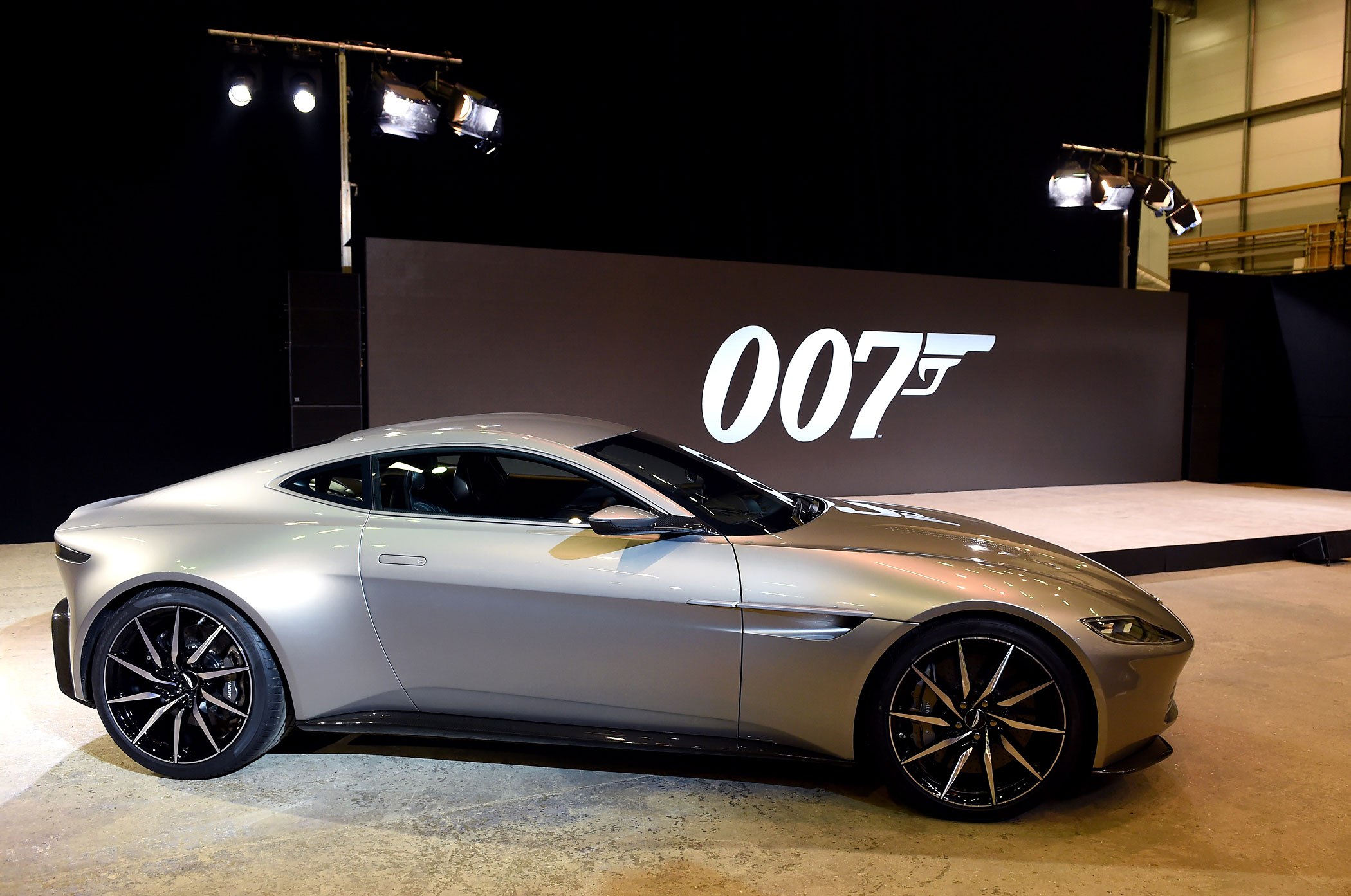 The new Aston Martin DB10 is displayed at Pinewood Studios during the announcement of the new James Bond film <i>Spectre</i> on December 4, 2014 in Iver Heath, England. (Karwai Tang—WireImage/Getty Images)