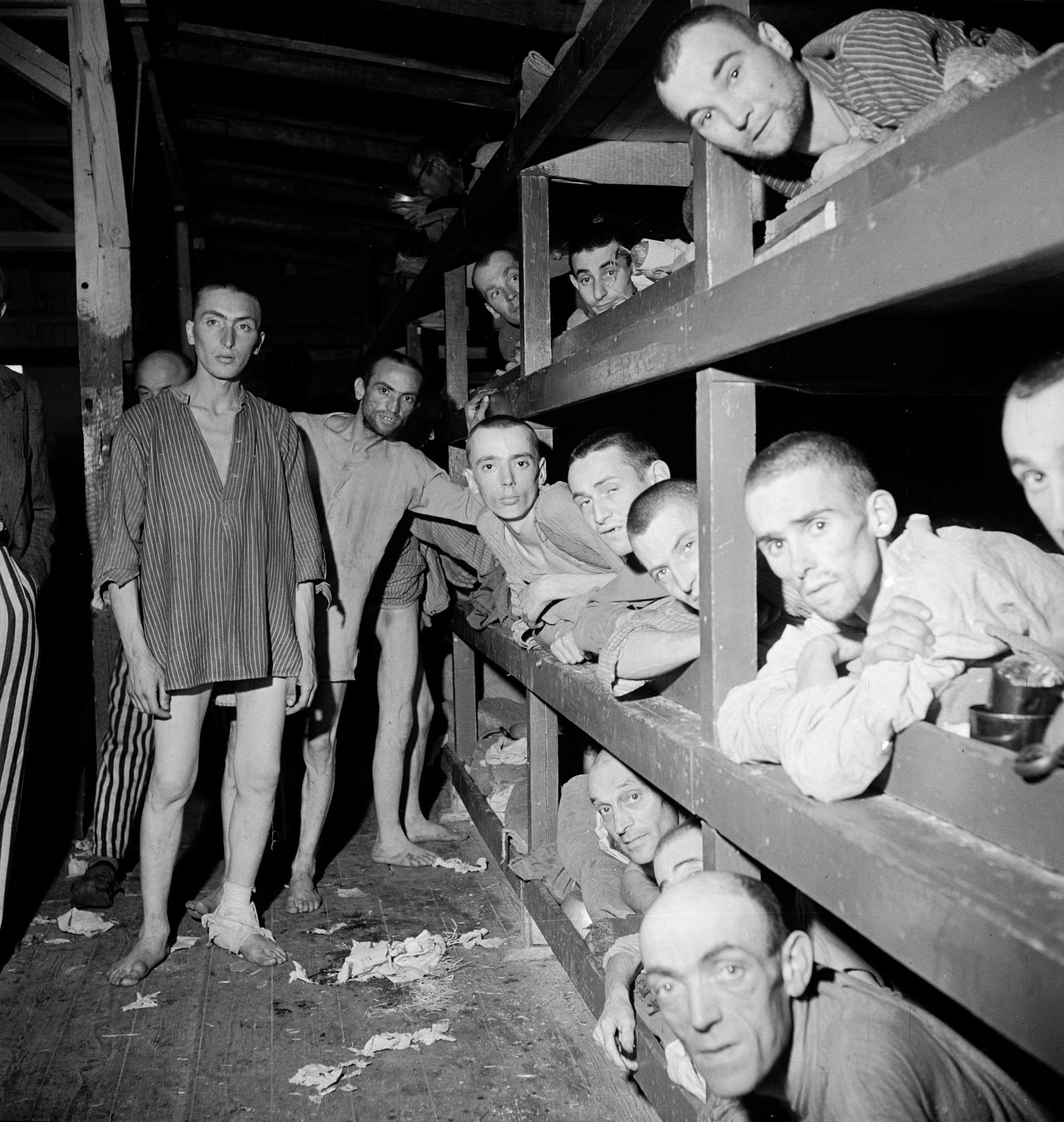 Not published in LIFE. Prisoners at Buchenwald during the camp's liberation by American forces, April 1945.