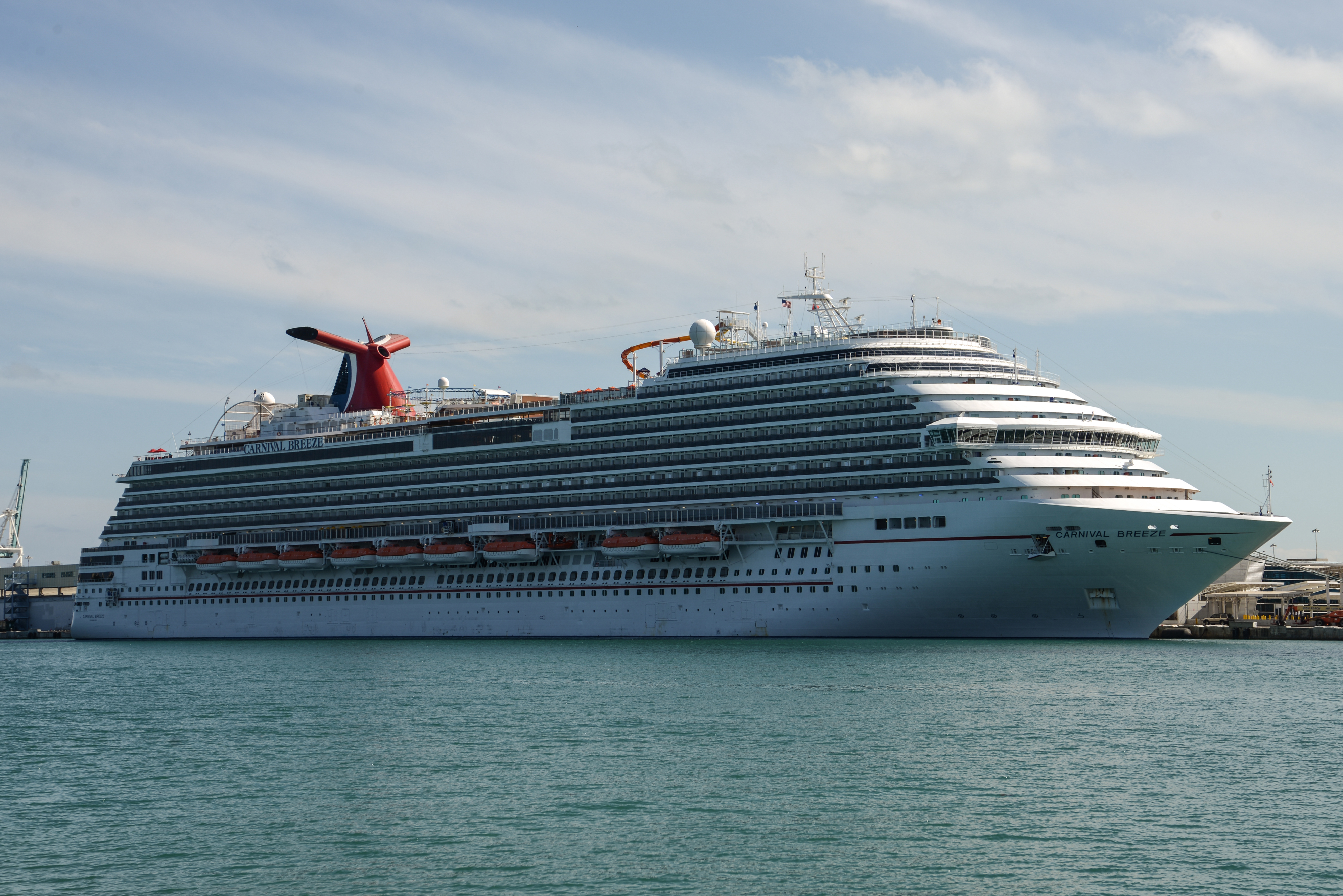 Carnival's Breeze cruise ship stands docked prior to departure in Miami, Florida on March 9, 2014.