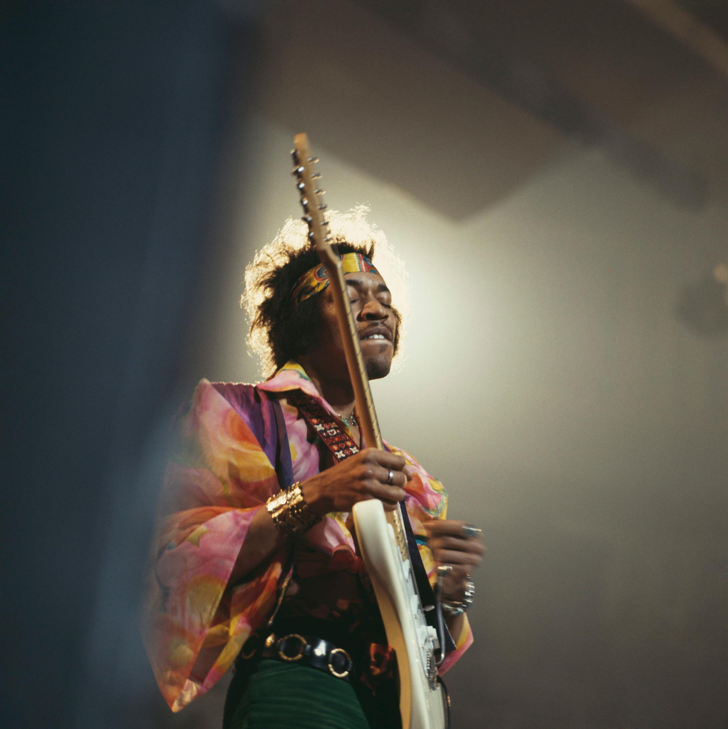 Jimi Hendrix performs on stage at the Royal Albert Hall on Feb. 24th, 1969 in London.