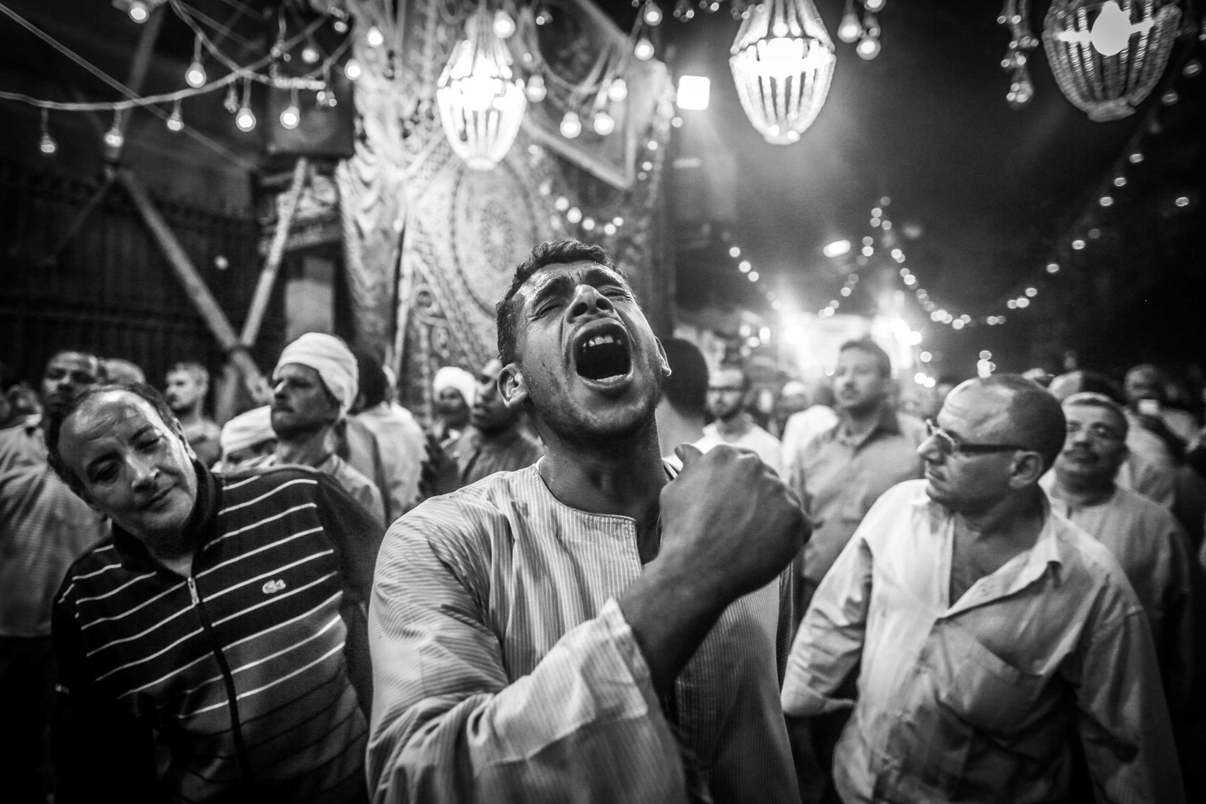 Worshippers at Mawlid Sayeda Zeinab in downtown Cairo take part in a performance in which they whirl for long periods. May 20, 2014.