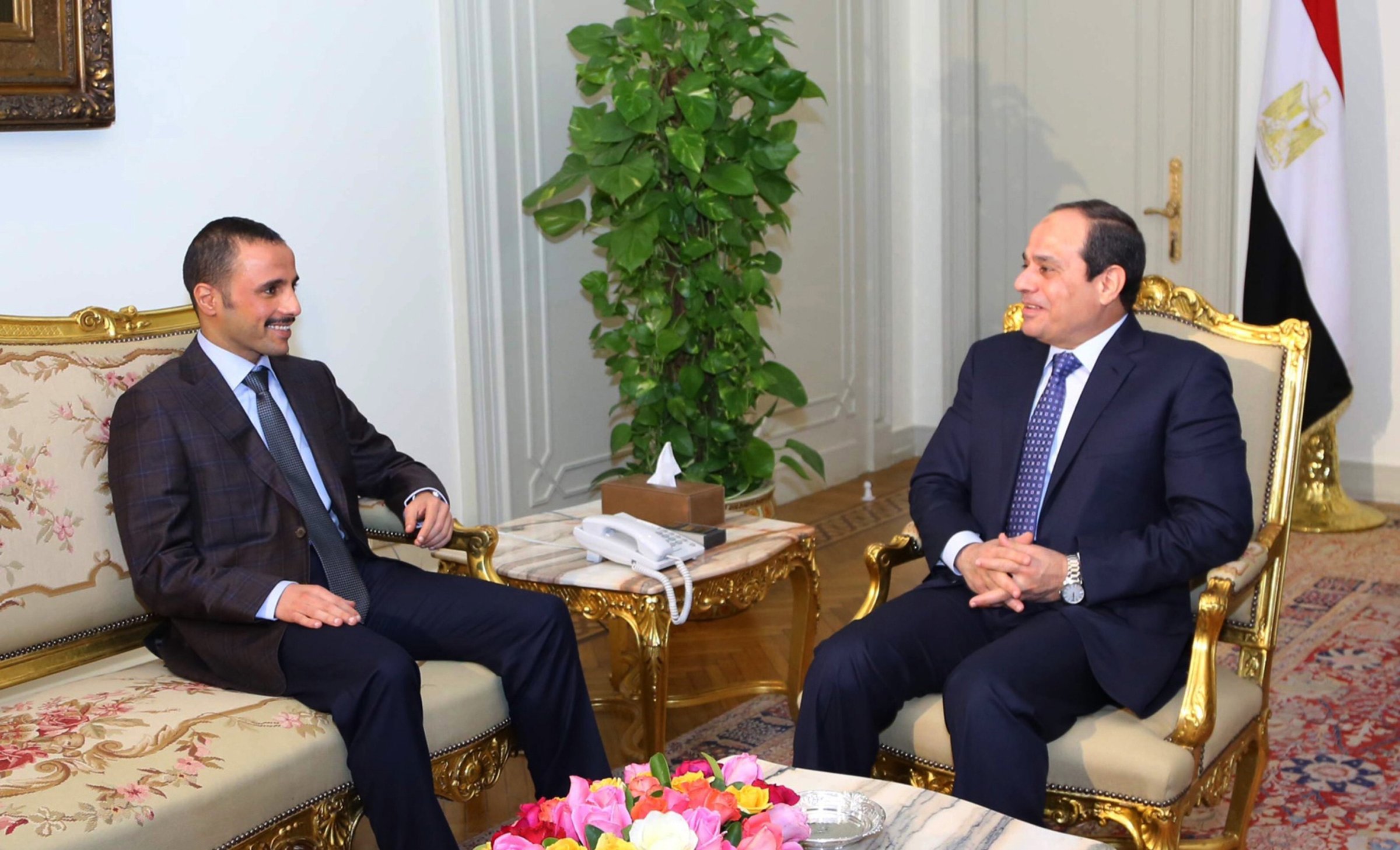 From left: Kuwait's parliamentary speaker Merzuk Ali el-Ganim meets with Egypt's President Abdel Fattah el Sisi in Cairo, Egypt on Dec. 27, 2014.