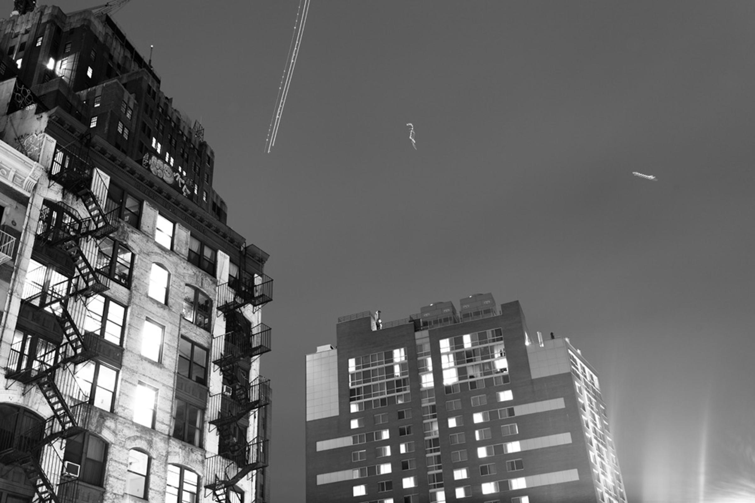 NYPD helicopters in the sky above downtown Manhattan on Dec. 4, 2014.