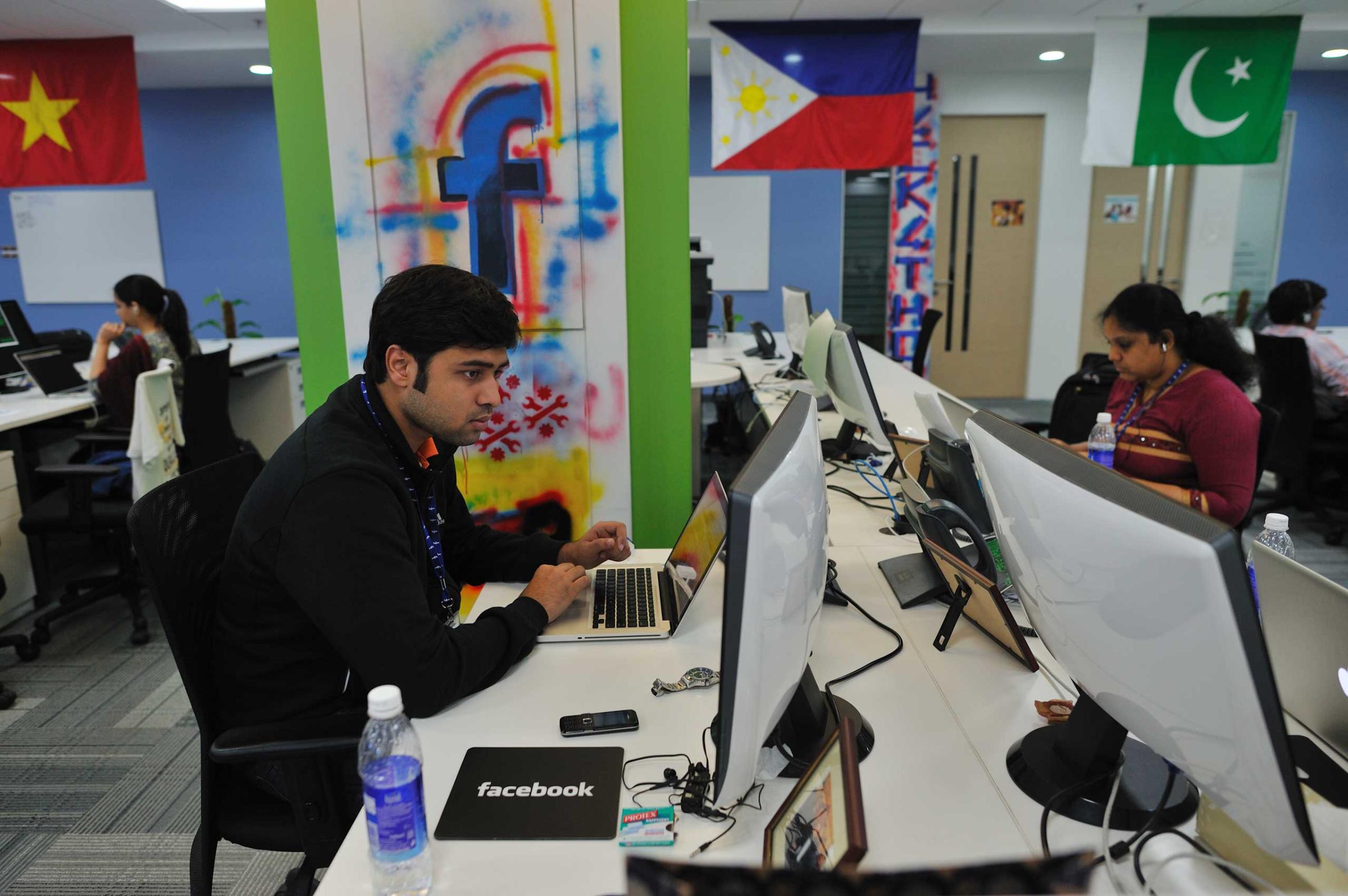 Facebook offices in Hyderabad, India in 2010.Indian and American employees work out of the Facebook offices in Hyderabad, India, December 1, 2010. The offices were recently opened in September 2010, and are presently hiring new employees. (Photograph by Lynsey Addario/Getty Images Reportage)