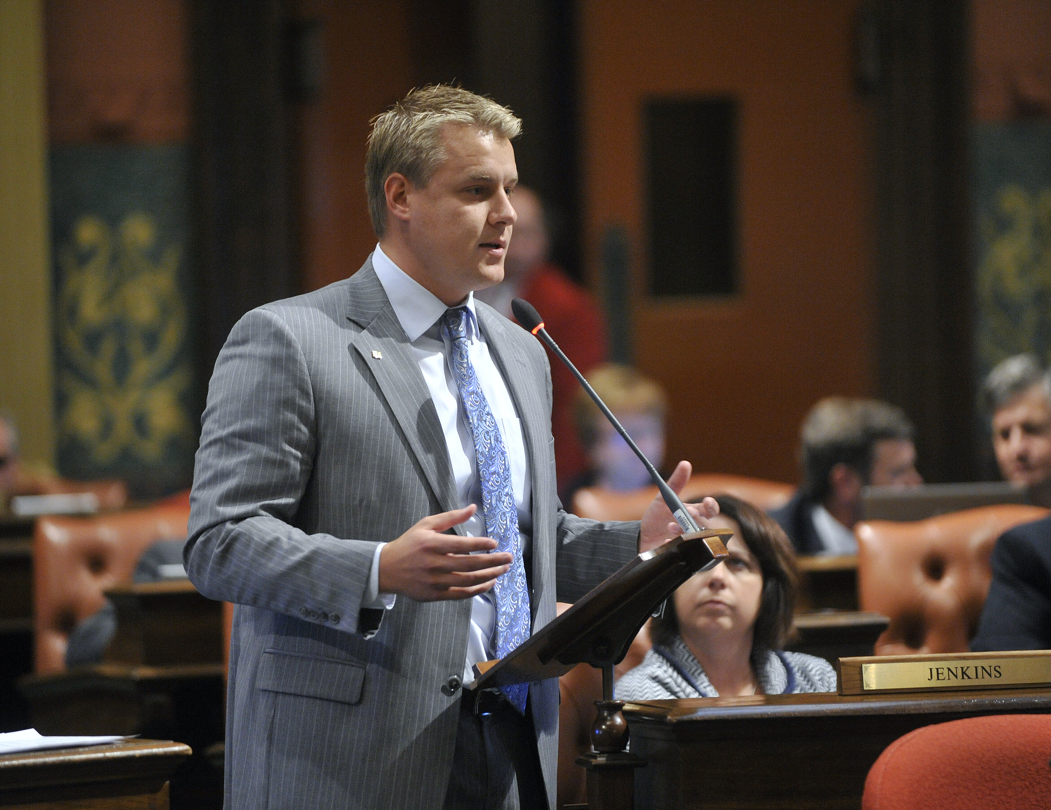 Michigan Rep. Frank Foster (R) speaks on the floor in the Michigan House of Representatives in Lansing. (Michigan House of Representatives Photographer Mike Quillinan)