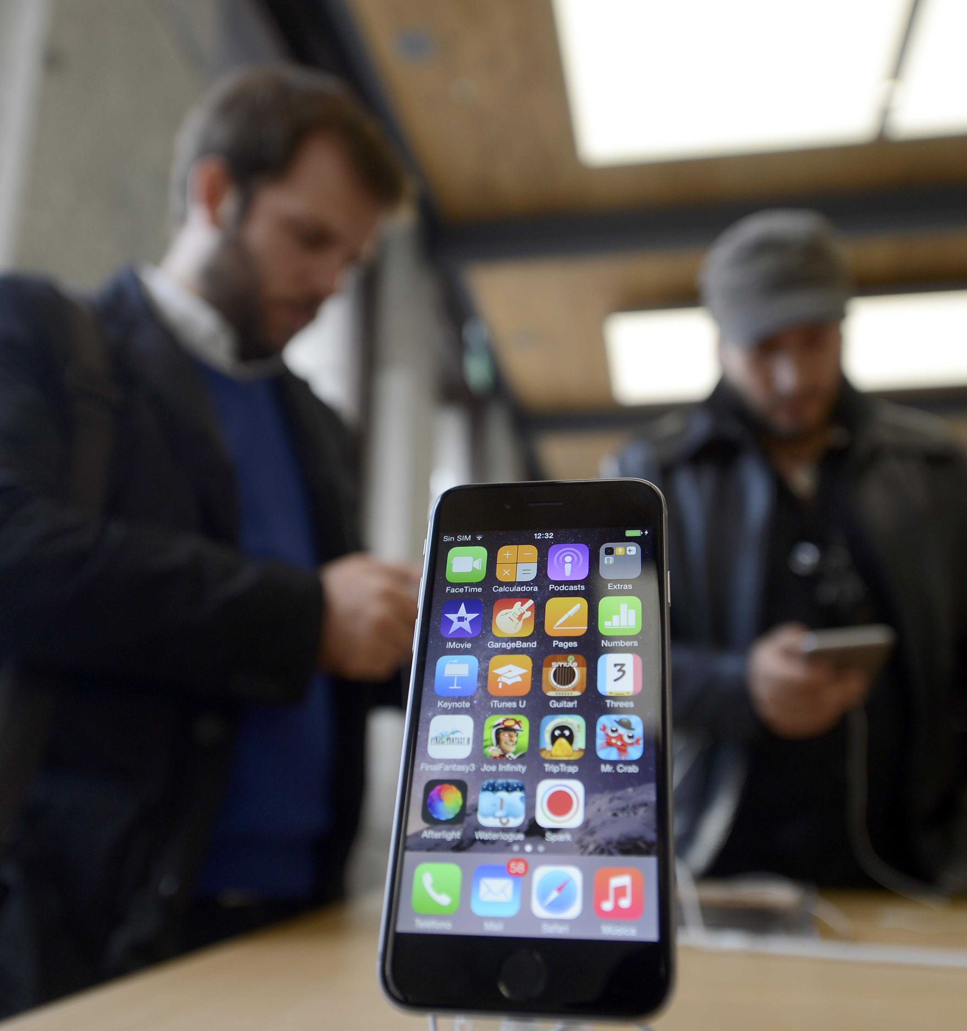 The new product of Apple, iPhone 6 Plus, is on display at an Apple Store in Madrid, Spain, on September 26, 2014. (Anadolu Agency&mdash;Getty Images)