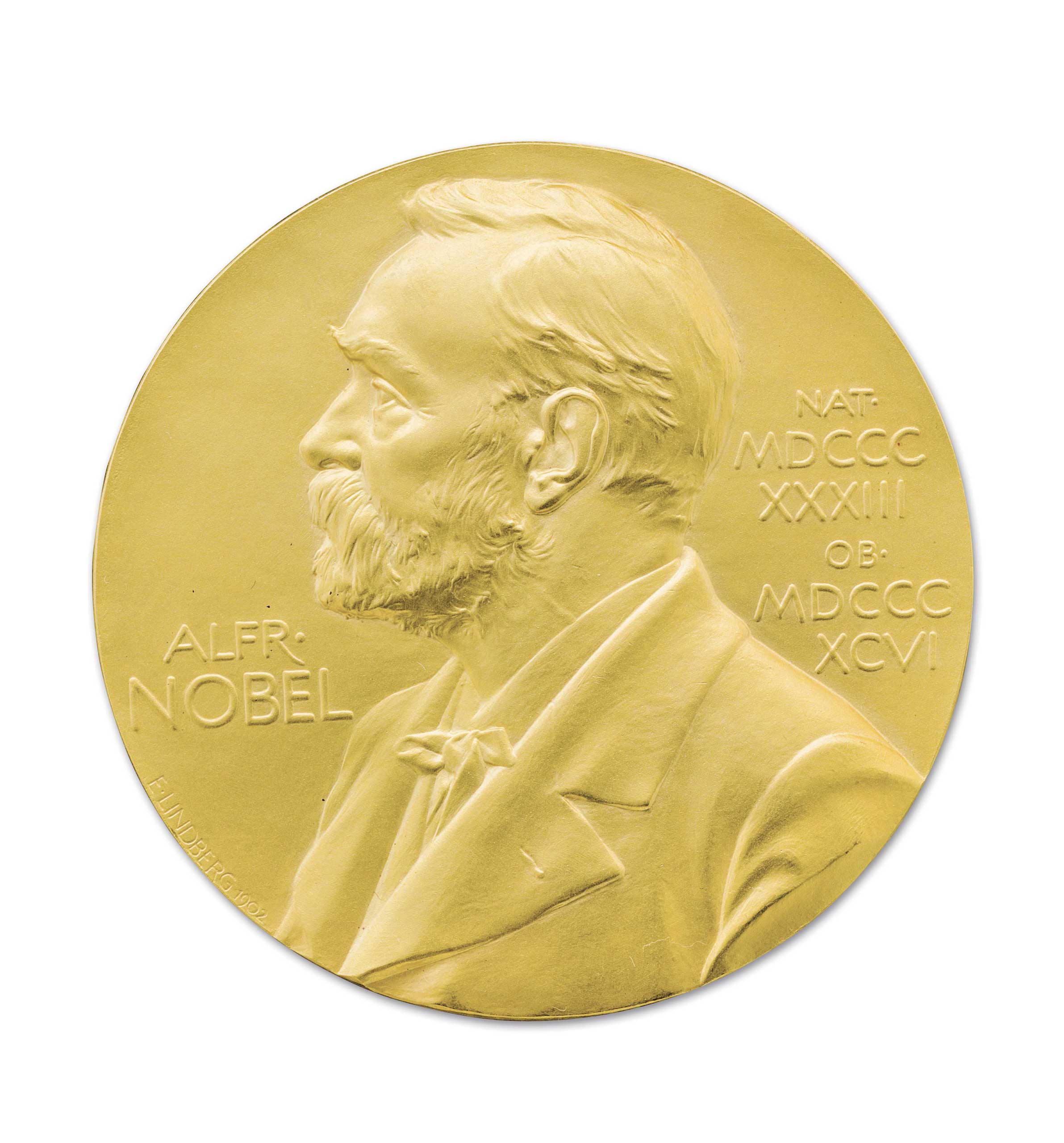 The front side of the Nobel Prize medal awarded to US scientist James Watson in 1962.