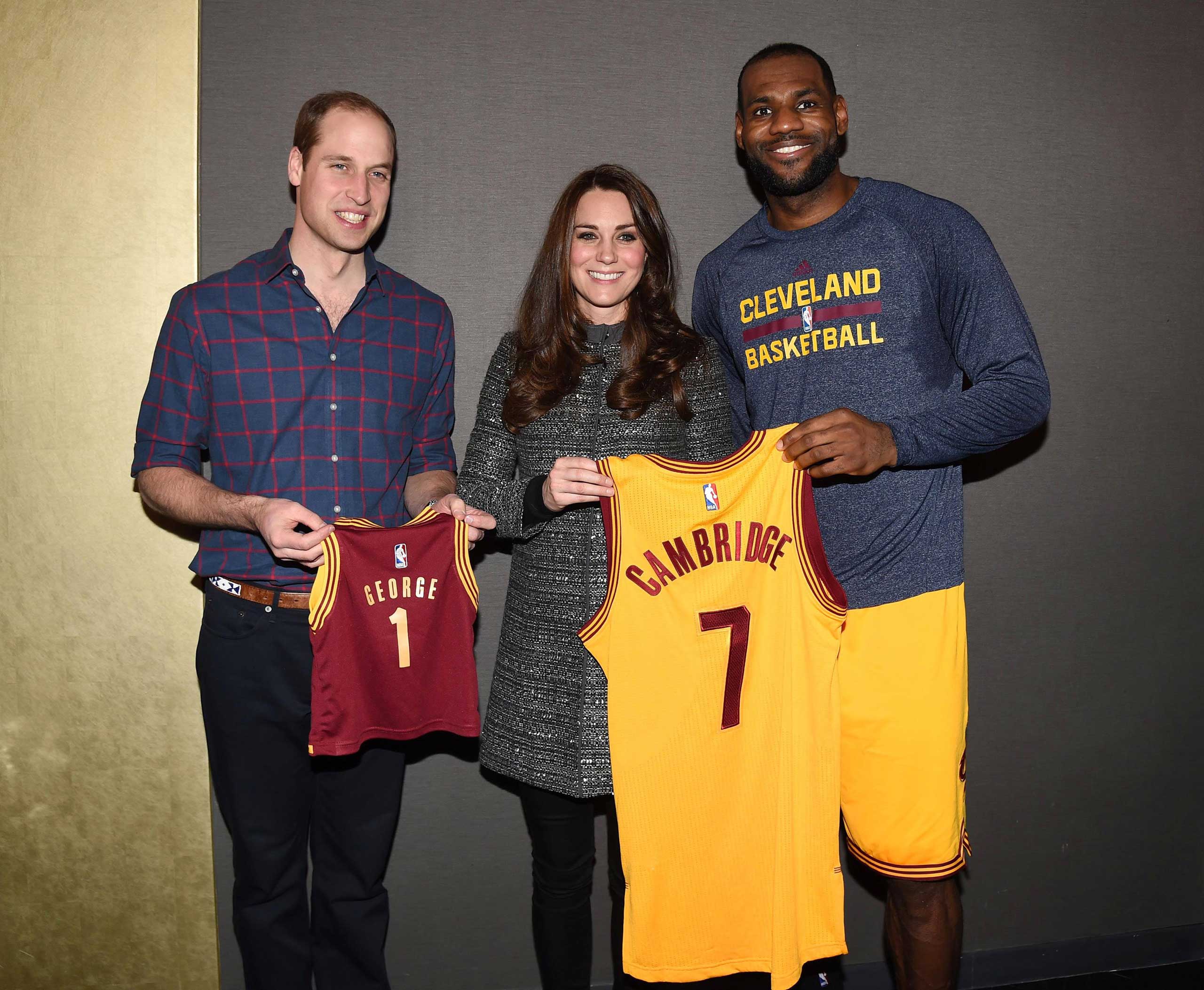 LeBron James presented the Duke and Duchess with two Cavaliers jerseys, including one for baby George.