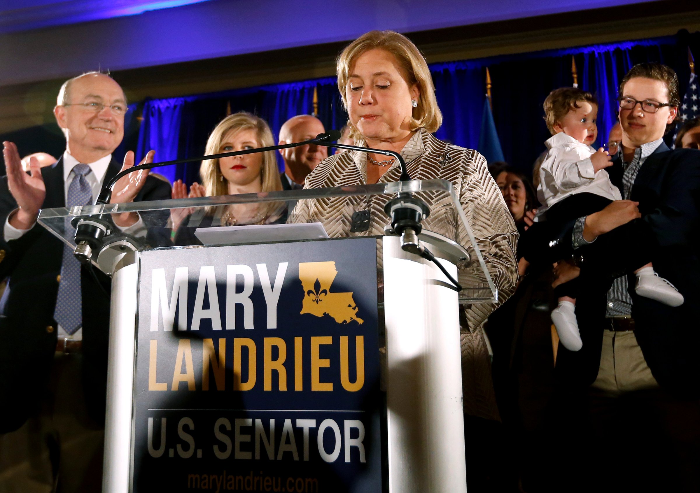 Democratic Senator Landrieu reacts while delivering a concession speech after the results of the U.S. Senate race in Louisiana during a runoff in New Orleans